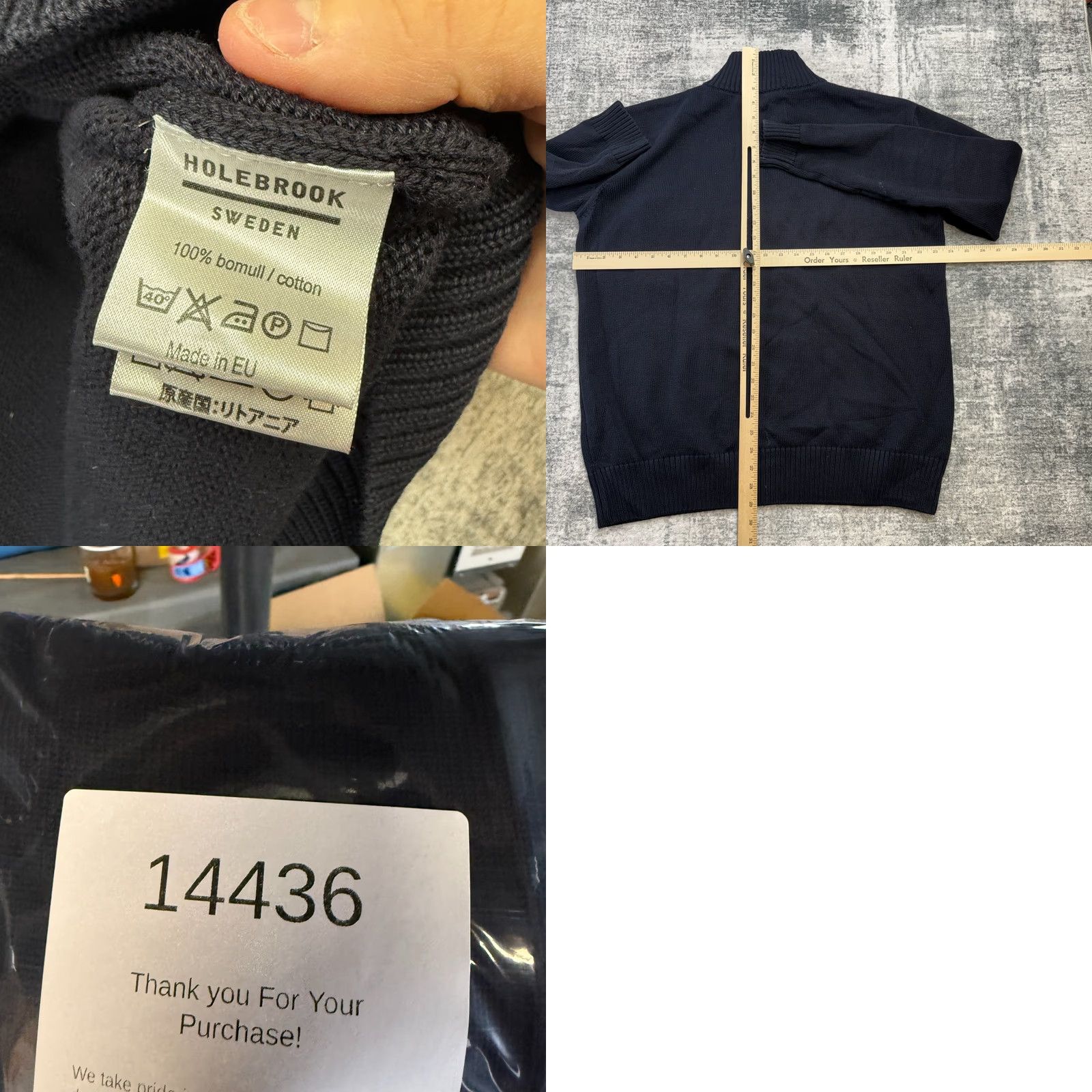 Vintage Holebrook Sweden Sweater Mens XL Navy Blue 1/4 Zip Mock Neck Pullover Knit Cotton Casual Size US XL / EU 56 / 4 - 8 Thumbnail