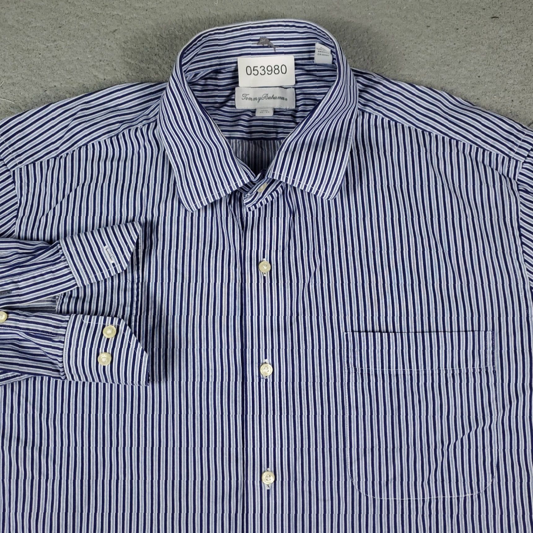 Tommy Bahama Tommy Bahama Dress Shirt Mens 17.5 Blue Striped Button Up Long Sleeve - 100% Cotton, Casual/Workwear, Regular Fit, Classic Preppy Style MENS Size 46R - 2 Thumbnail