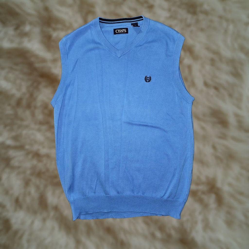 Chaps Chaps Mens V-Neck Knit Vest Blue 100% Cotton Sleeveless Regular L Short description: Pullover N/A Size US L / EU 52-54 / 3 - 1 Thumbnail