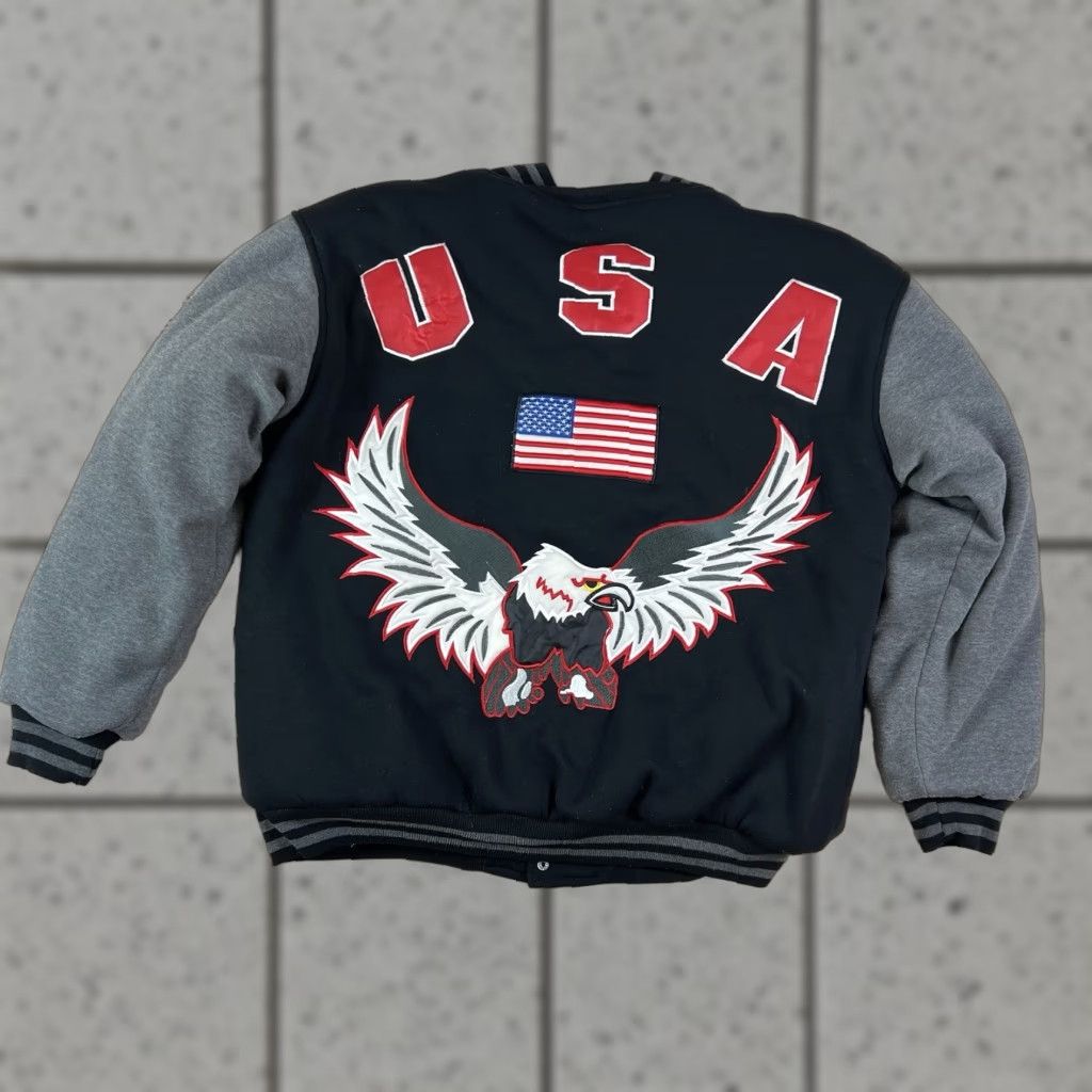 Vintage VINTAGE Oscar Sports USA Bald Eagle Varsity Jacket L Black Button Mens Large Size US L / EU 52-54 / 3 - 1 Thumbnail