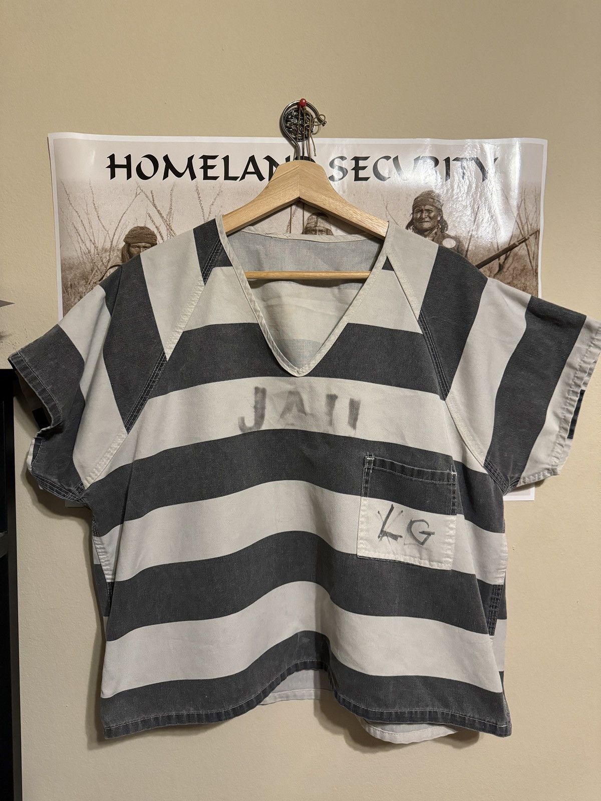 image of Vintage 1960S Texas Striped Prison Stencil Shirt in White, Men's (Size XL)