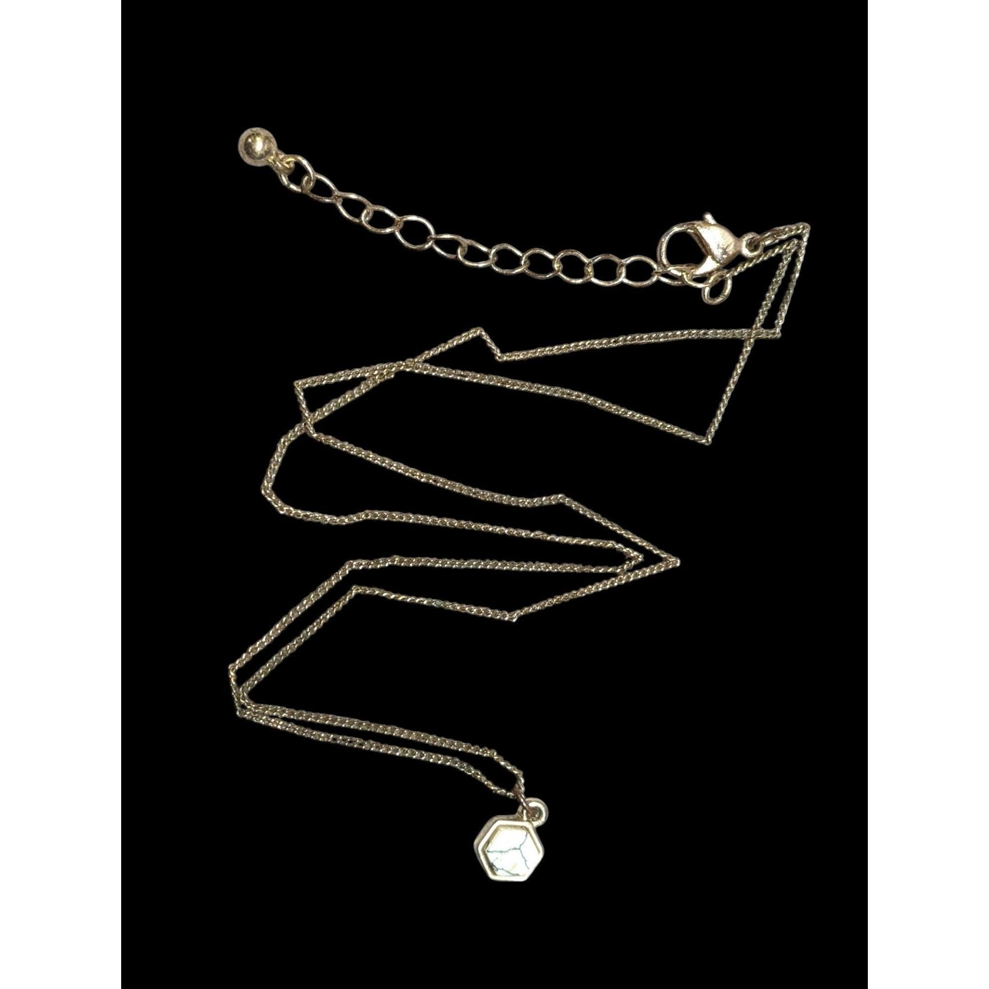 Other Dainty Minimalist Hexagonal White Crackle Stone Pendant Neck Size ONE SIZE - 1 Thumbnail