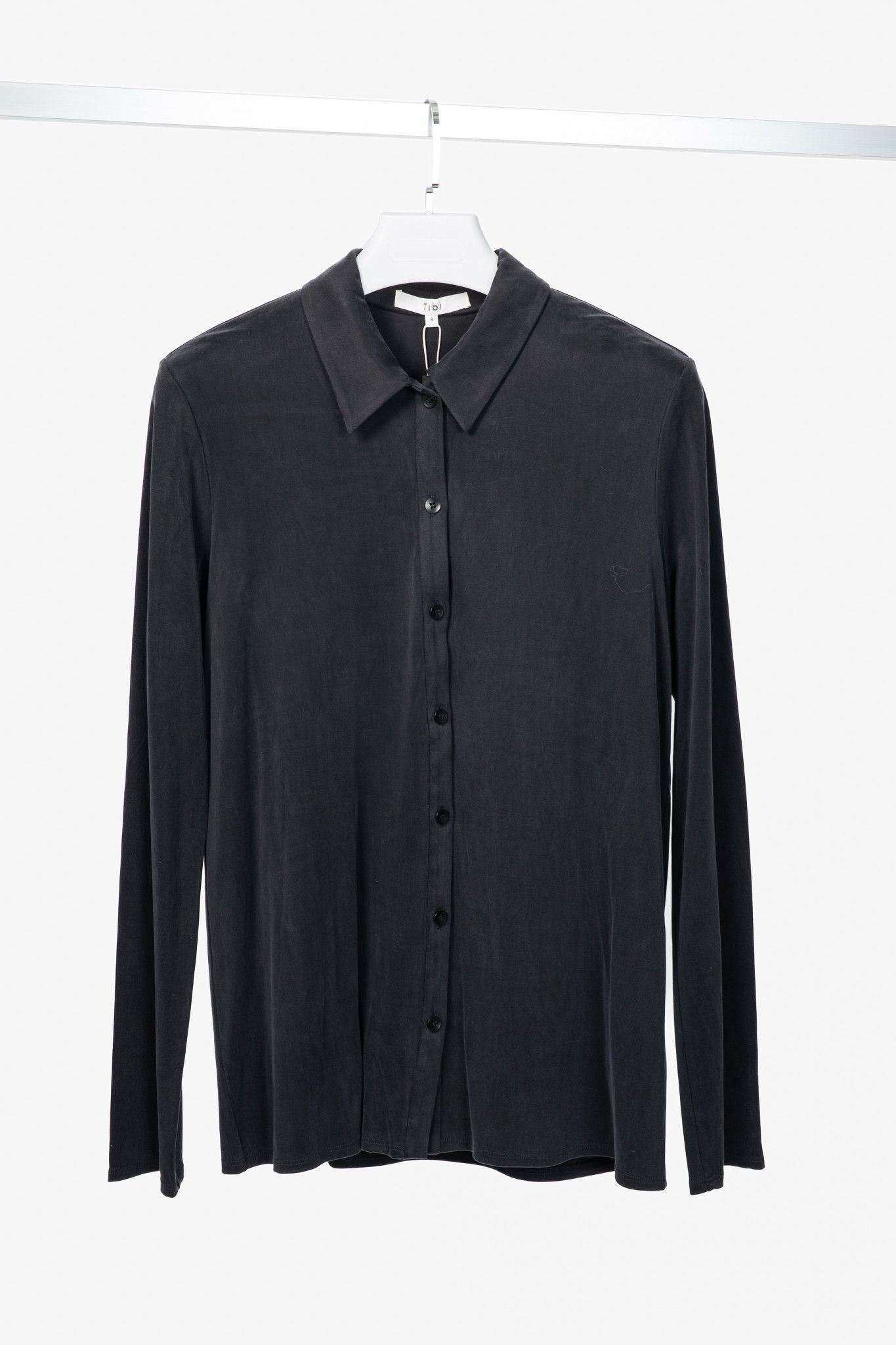 Tibi Tibi Black Deeba Cupro Slim Shirt Size M / US 6-8 / IT 42-44 - 1 Thumbnail