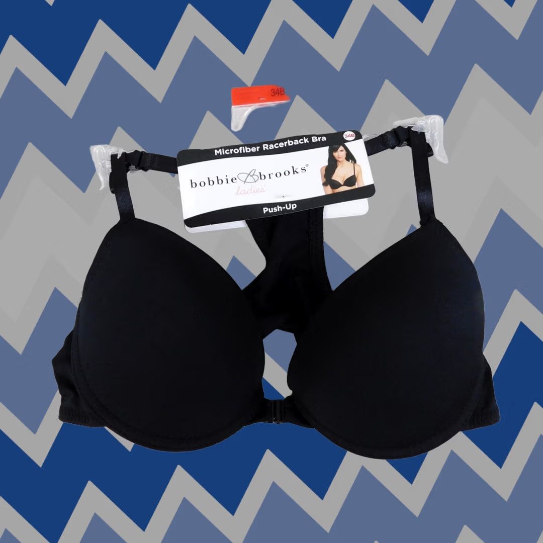 Vintage Bobbie Brooks Bra 34B Black Push Up Underwire Demi Racerback Microfiber Polyester Size ONE SIZE - 1 Thumbnail