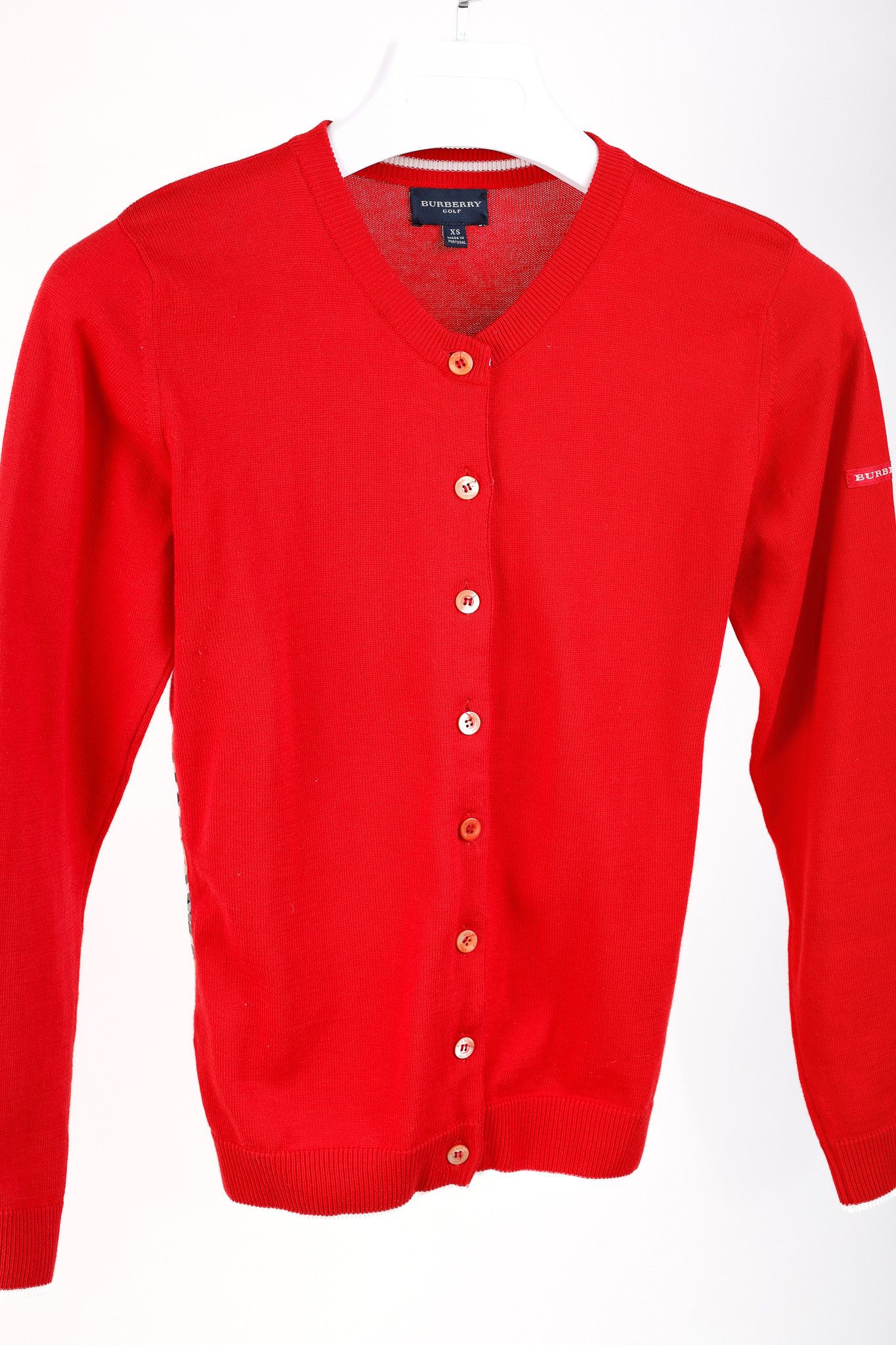 Burberry Burberry Golf Check Trim Red Cotton Cardigan Size XS / US 0-2 / IT 36-38 - 3 Thumbnail