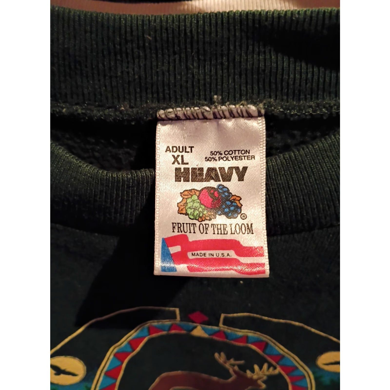 Fruit Of The Loom VINTAGE Fruit of the Loom USA Deer Nature Pullover XL Green Sweater Mens Southwest Motif Size US XL / EU 56 / 4 - 2 Thumbnail