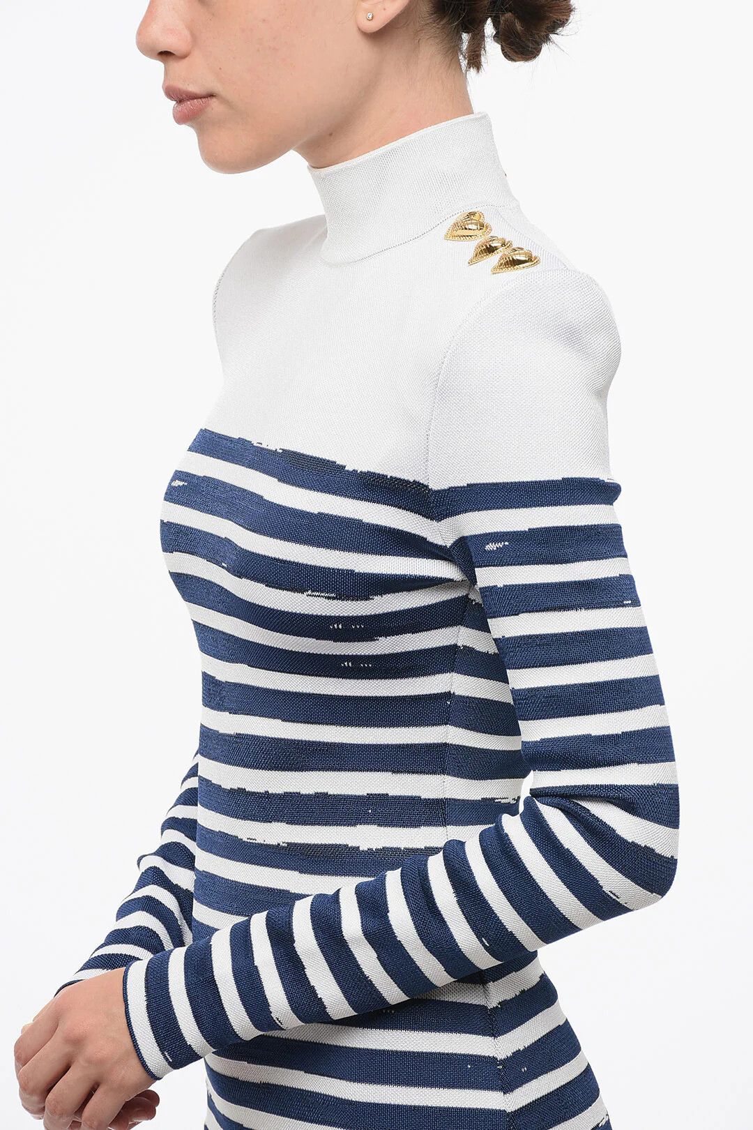 Balmain og1mm0326 Two-Tone Striped Fitted Mini Dress in White/Blue Size S / US 4 / IT 40 - 3 Thumbnail