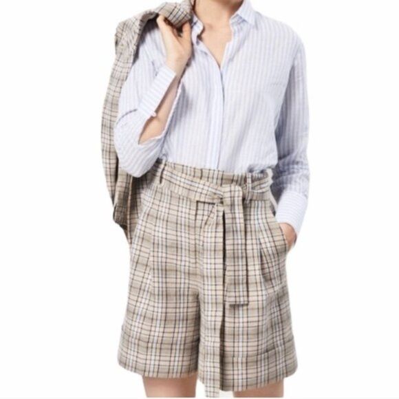 Massimo Dutti Massimo Dutti Plaid Linen Blend Bermuda Paperbag Shorts - 8 Size 30" / US 8 / IT 44 - 10 Thumbnail