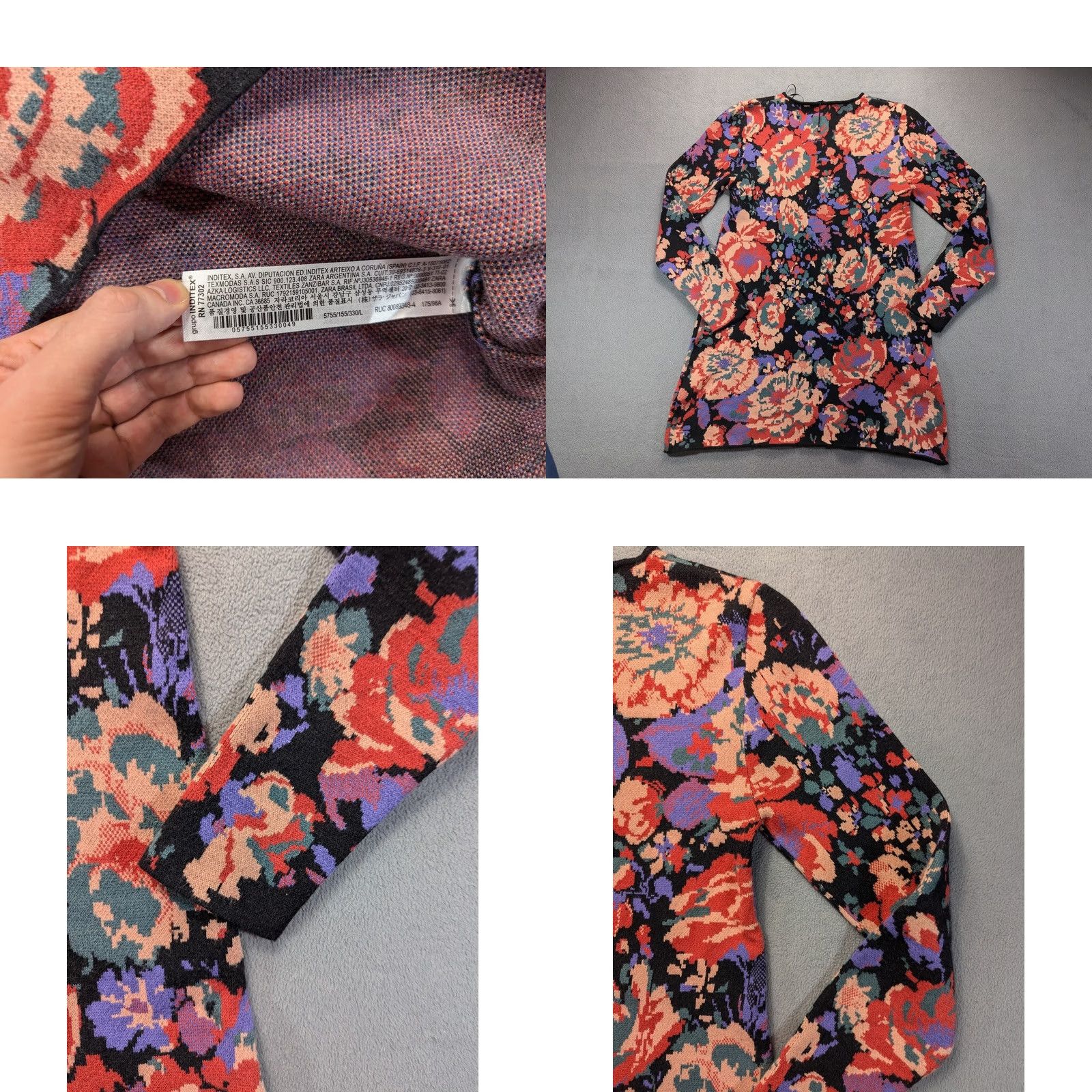Zara ZARA Jacquard Knit Tunic Sweater Short Dress Long Sleeve Floral Print L Womens Multicolor Size L / US 10 / IT 46 - 9 Thumbnail