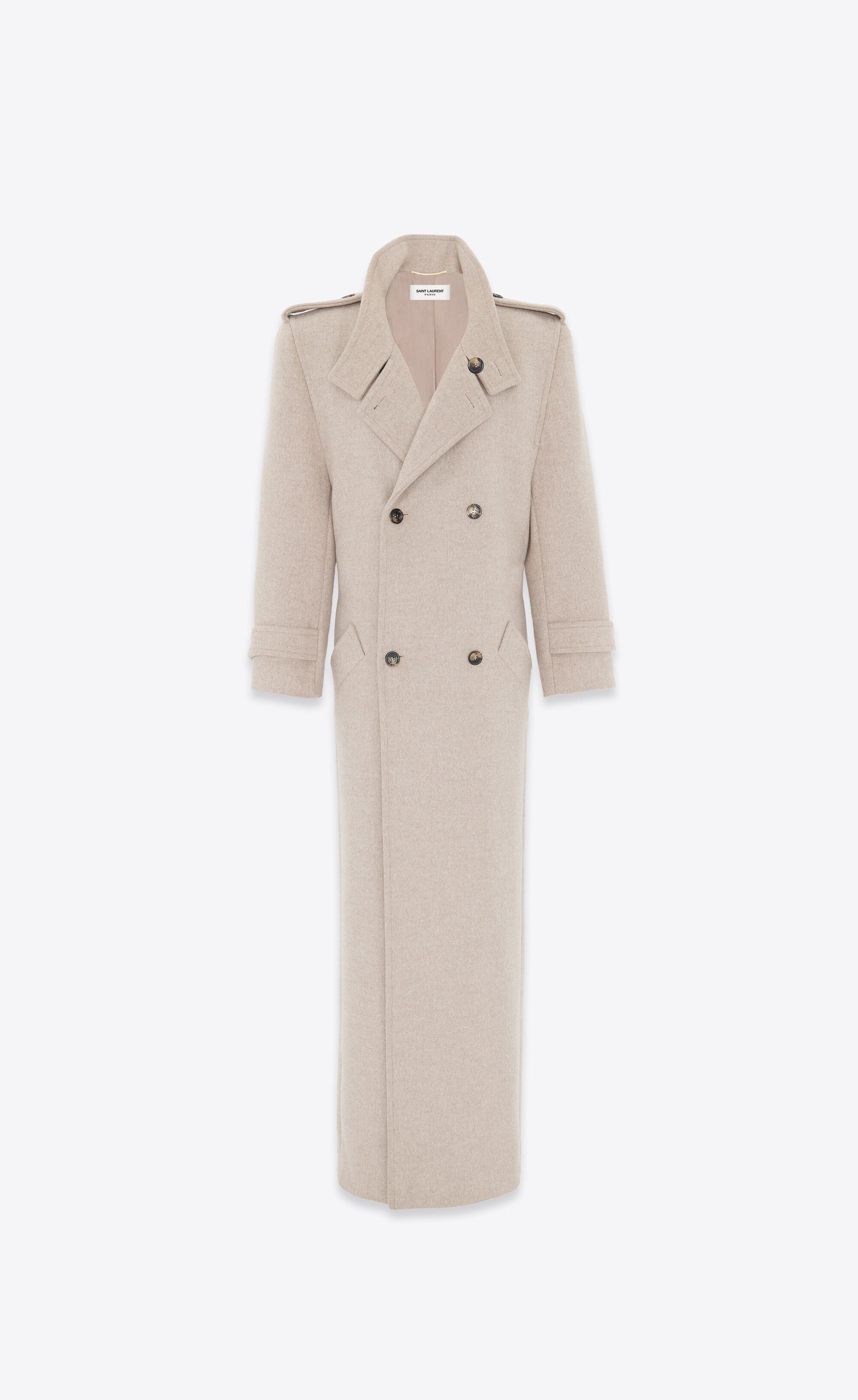 Saint Laurent Paris o1s1wg111224 Oversized Coat in Wool in Light Beige Size L / US 10 / IT 46 - 1 Thumbnail