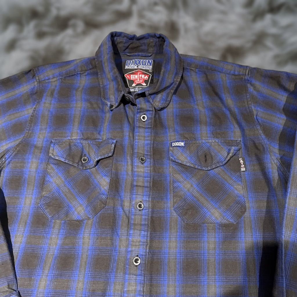 Vintage Dixxon The Arc FR Flannel Mens 2XL Blue Black Checkered Button Up Long Sleeve Size US XXL / EU 58 / 5 - 1 Thumbnail
