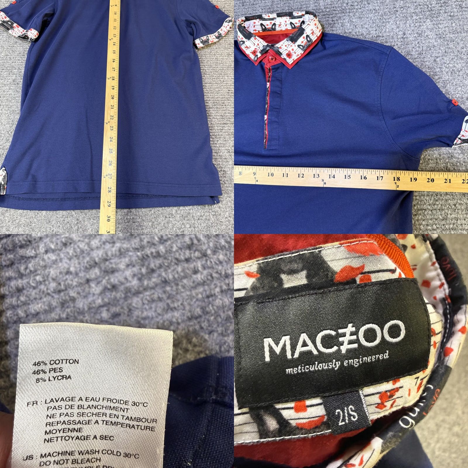Maceoo Maceoo Polo Shirt Mens S Navy French Bulldog Trim Contrast Collar Red Size US S / EU 44-46 / 1 - 8 Thumbnail