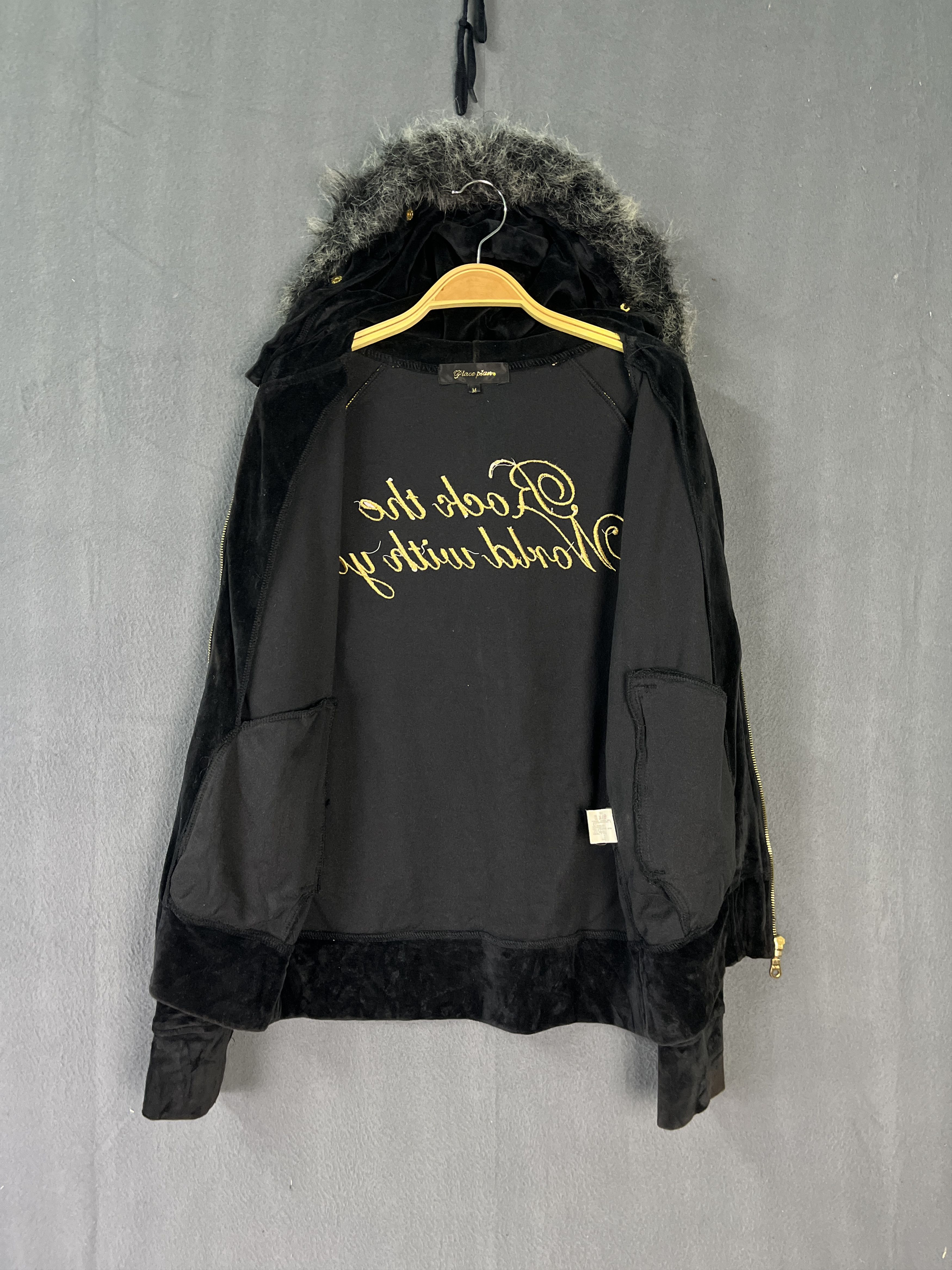 If Six Was Nine Place Plan Rhinestone Logo Poem Style Faux Fur Zipper Hoodie Size M / US 6-8 / IT 42-44 - 8 Thumbnail