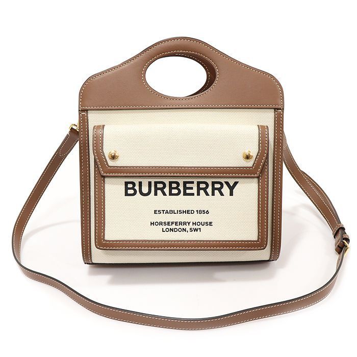 Burberry Natural Malt Brown Leather Two-Tone Canvas Mini Pocket Tote Size ONE SIZE - 1 Thumbnail