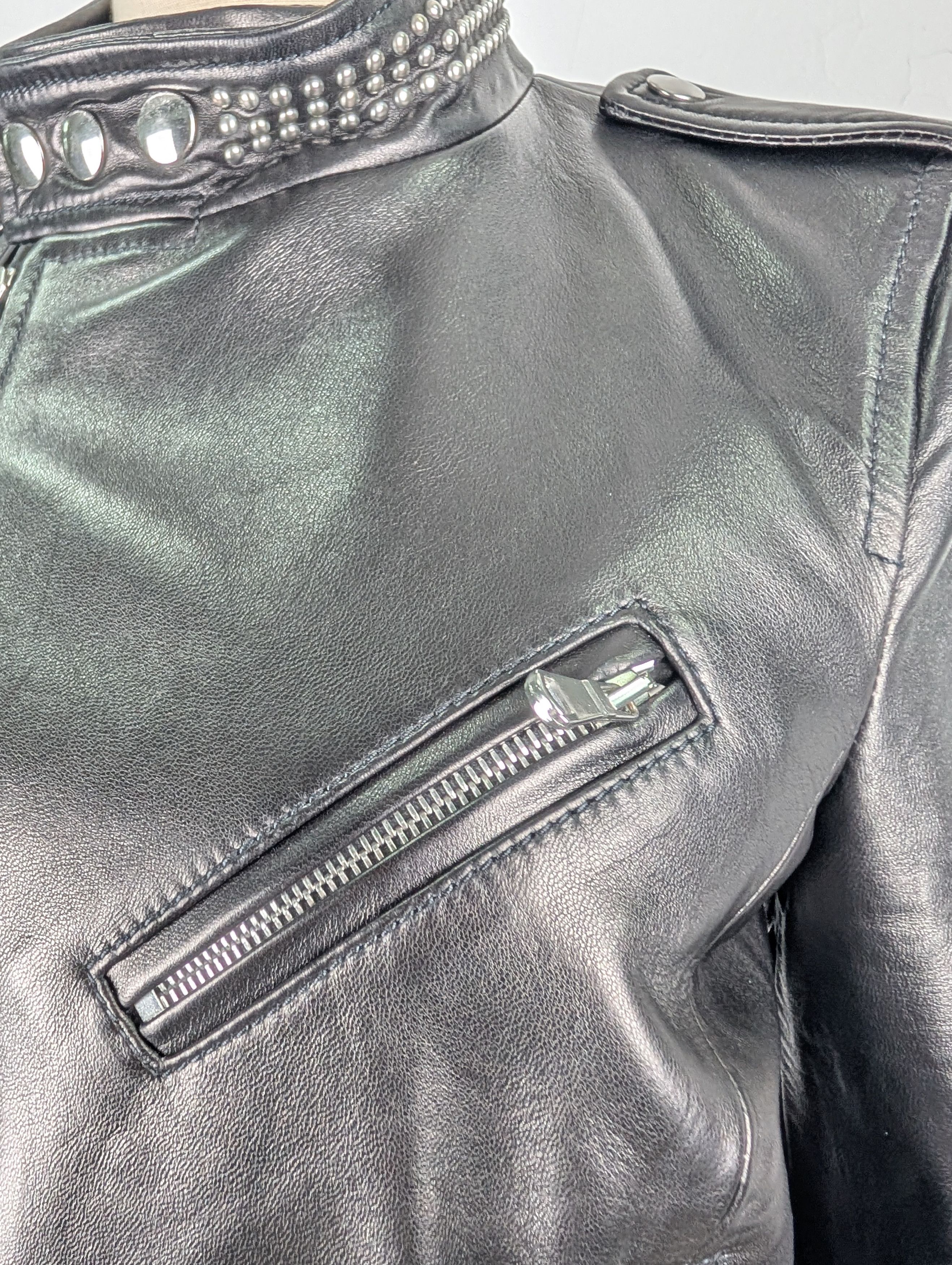RED Valentino Red Valentino Black Leather Biker Jacket with Silver Collar Size S / US 4 / IT 40 - 4 Thumbnail