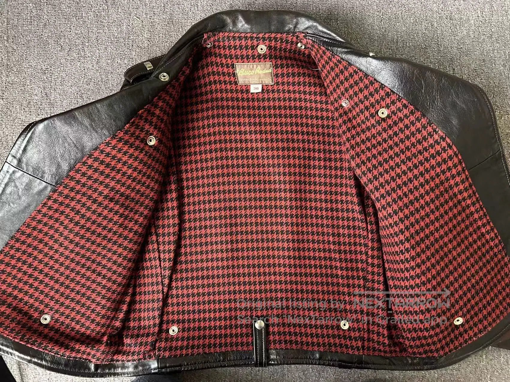 The Real McCoy's black leather motorcycle jacket with houndstooth lining. Size US S / EU 44-46 / 1 - 9 Thumbnail