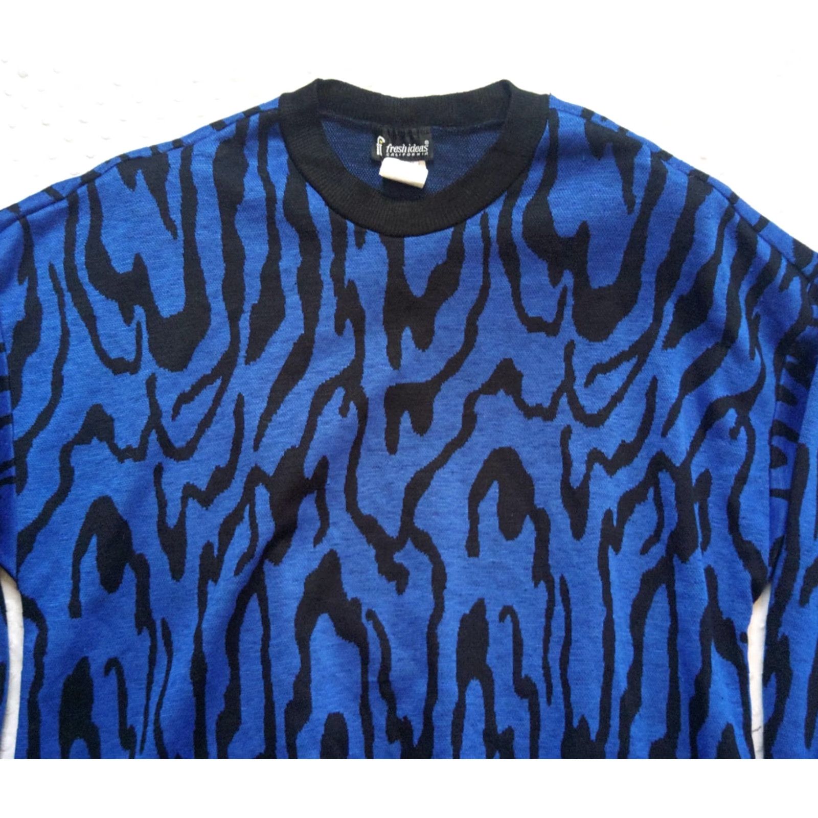 Vintage VINTAGE Tiger Stripe Acrylic Sweater Blue Black Size 18 Made In USA 1980s Fresh Ideas Glam Rock Size XXL / US 16-18 / IT 52-54 - 4 Thumbnail