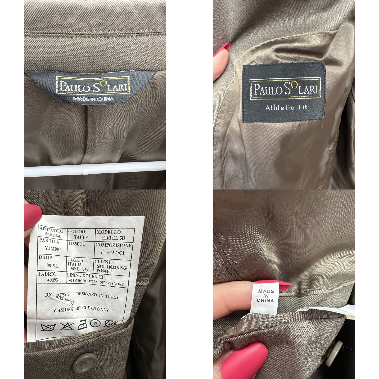 Vintage Paulo Solari Mens Suit Jacket Brown 42W Wool Athletic Fit Three-Button Single-Breasted Notch Lapel 48 Chest Regular Post? Size 42R - 8 Thumbnail