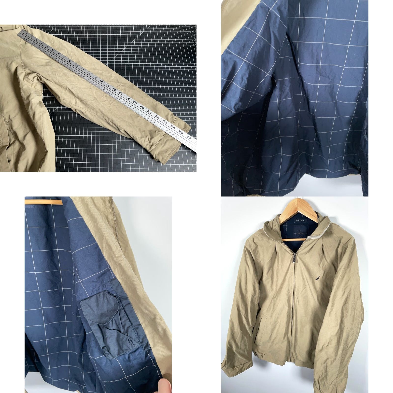 Nautica Nautica Jacket Mens 2XL Beige Nylon Blend Zip Up Lined Cotton Check Bomber 90s Vintage Men’s Regular Folded: Dry Clean Only Size US XXL / EU 58 / 5 - 8 Thumbnail