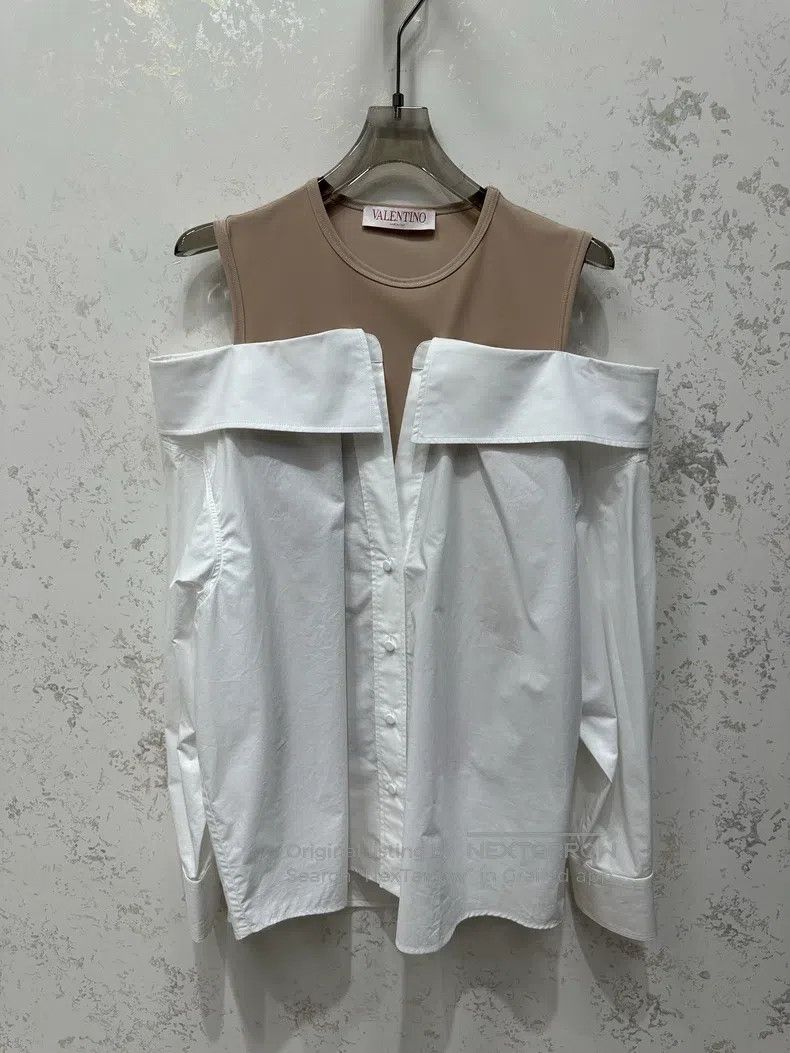 Valentino Valentino Color-blocked white off-the-shoulder shirt Size XS / US 0-2 / IT 36-38 - 1 Thumbnail