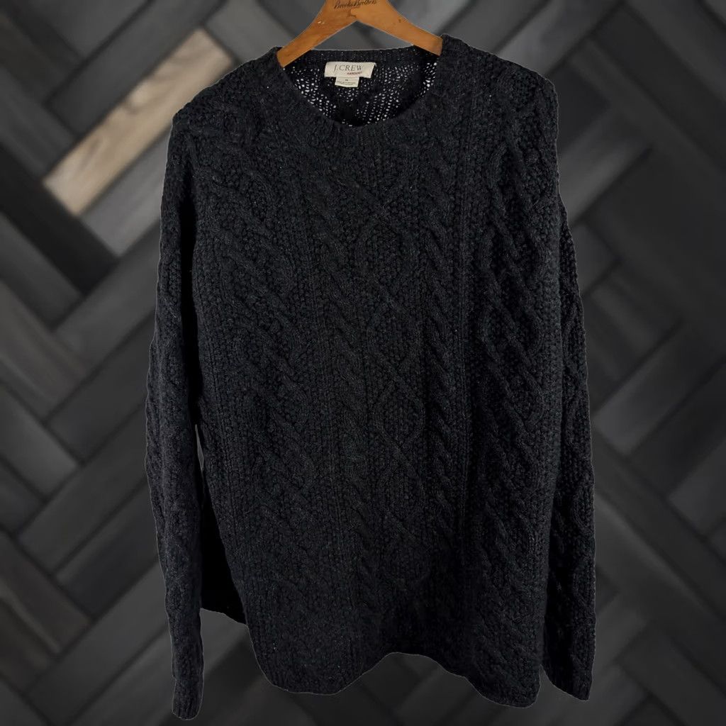 J.Crew VINTAGE J.CREW Sweater Fisherman Cable-Knit Wool Black XL Men Pullover 90s Handknit Aran Heavyweight Size US XL / EU 56 / 4 - 1 Thumbnail