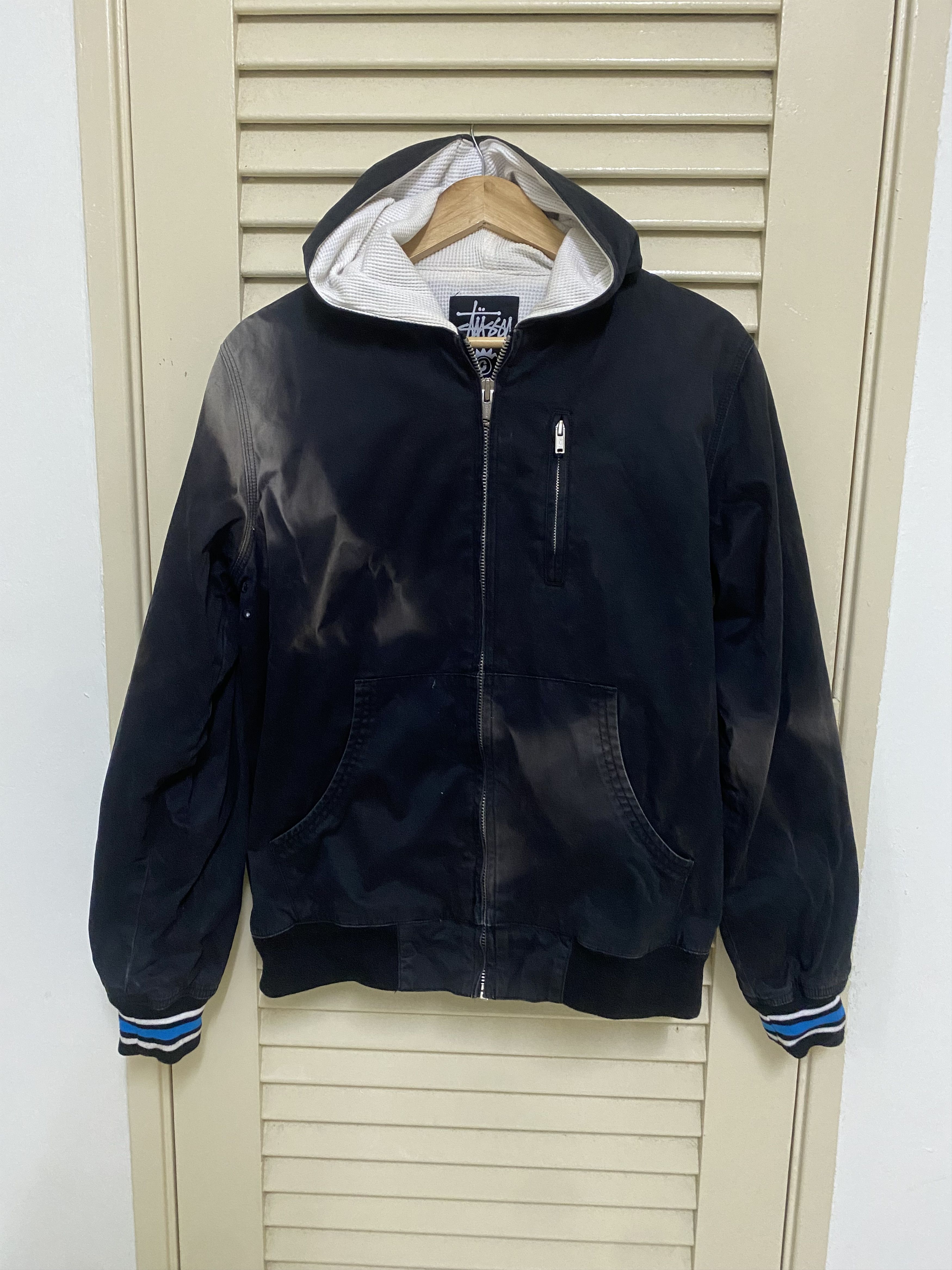 Stussy Distressed Sun Faded Stussy Crown Hooded Work Tech Jacket Size US S / EU 44-46 / 1 - 1 Thumbnail