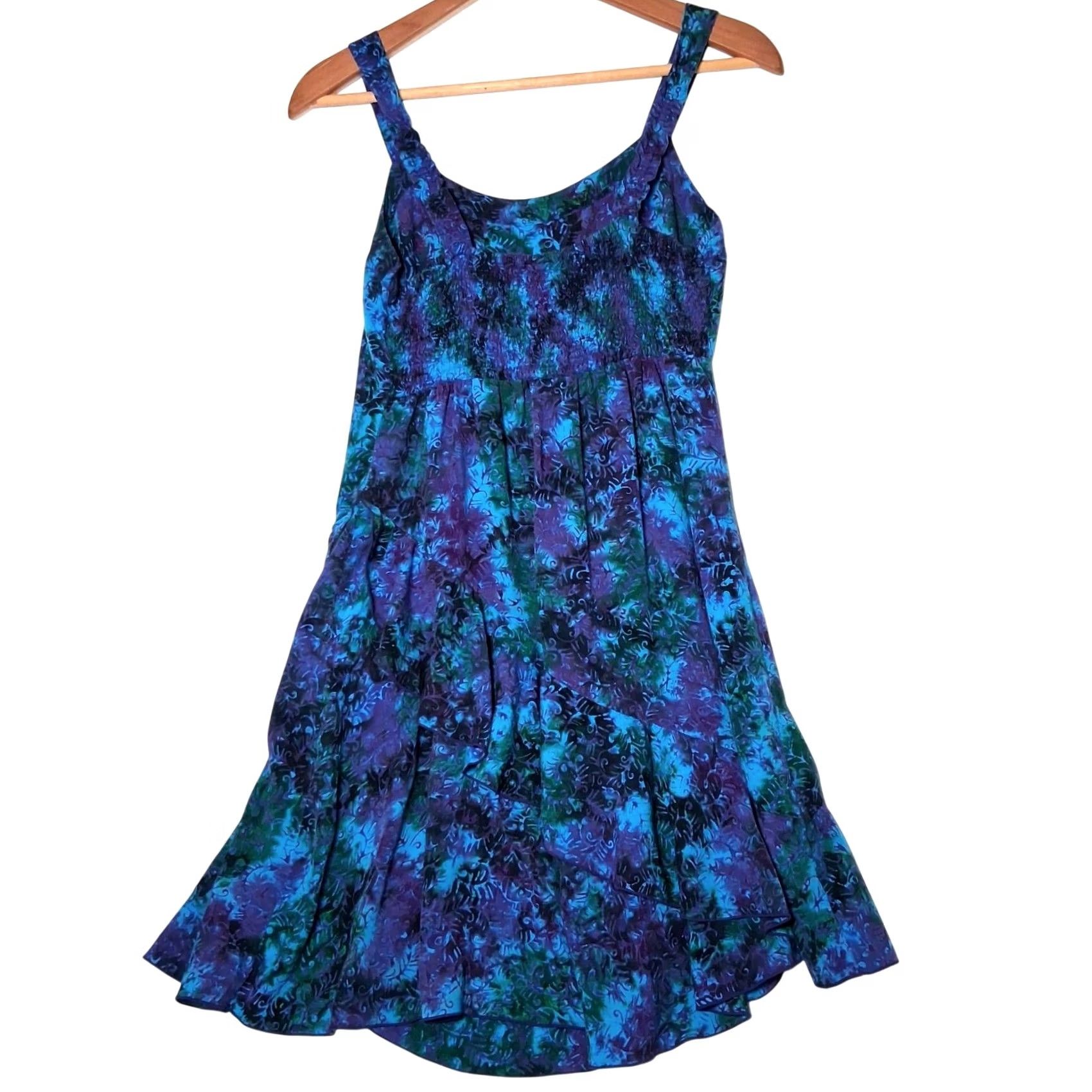Vintage Peppermint Bay Dress Small Blue Batik Ruffled Sleeveless Bohemian Sundress Womens Size S / US 4 / IT 40 - 2 Thumbnail