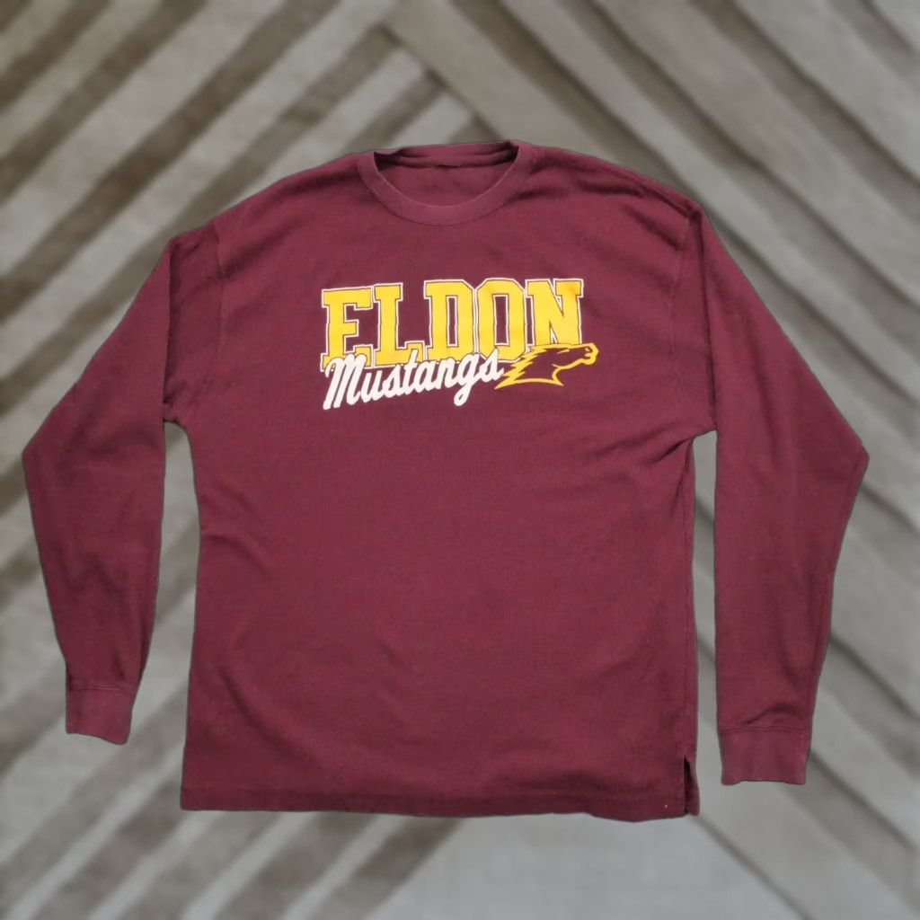 Vintage High School Shirt Mens XL Red Maroon Thermal Grunge Eldon Mustangs Size US XL / EU 56 / 4 - 1 Thumbnail
