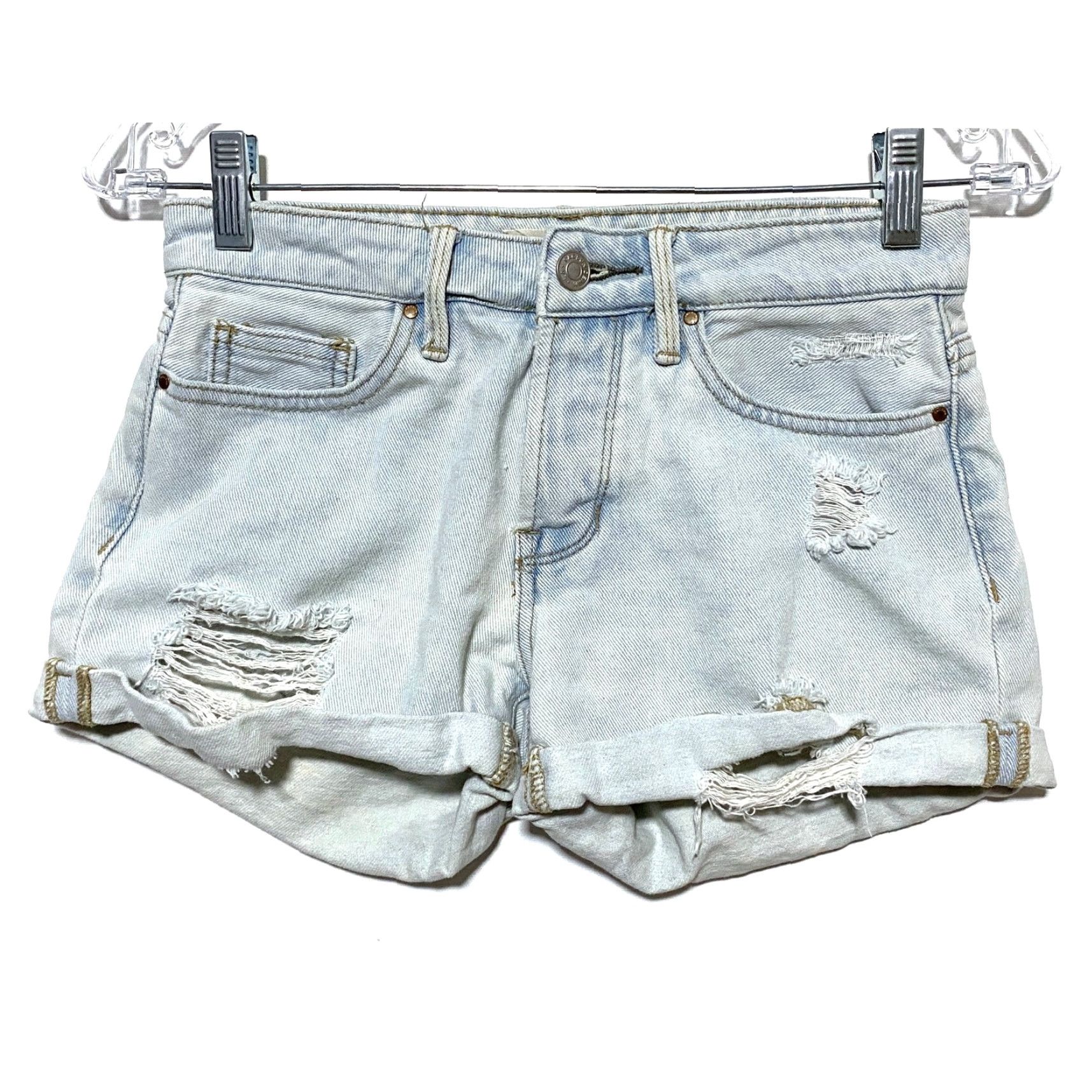 Pacsun VINTAGE PacSun Denim Girlfriend Shorts 22 Button Fly Cuffed Distressed Festival Grunge Womens Shorts 22 Blue Size 40" / US 18 - 2 Thumbnail