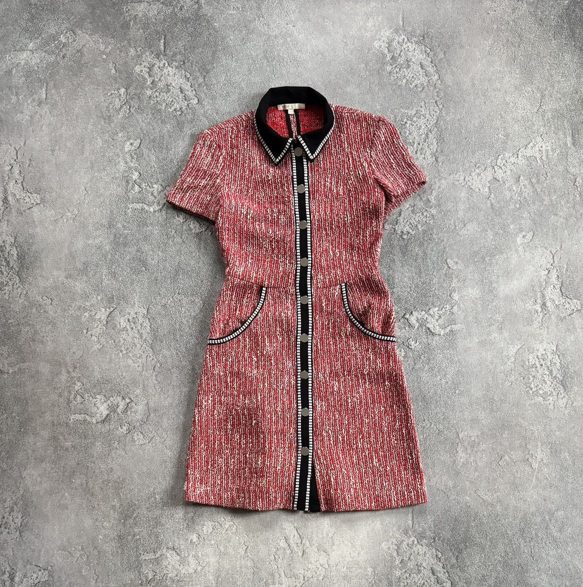 Maje Maje 34size red button up Renati Tweed Bucle mini dress 👗 Size XXS / US 00 / IT 34 - 6 Thumbnail