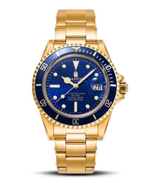 A BATHING APE CLASSIC TYPE 1 BAPEX M Watch Gold / Blue Jewelry Watches