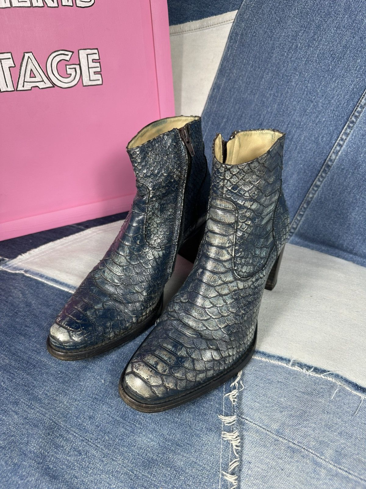Other Free Lance Heels Ankle Boots Exotic Leather Snake Cowboy Size US 8 / IT 38 - 3 Thumbnail