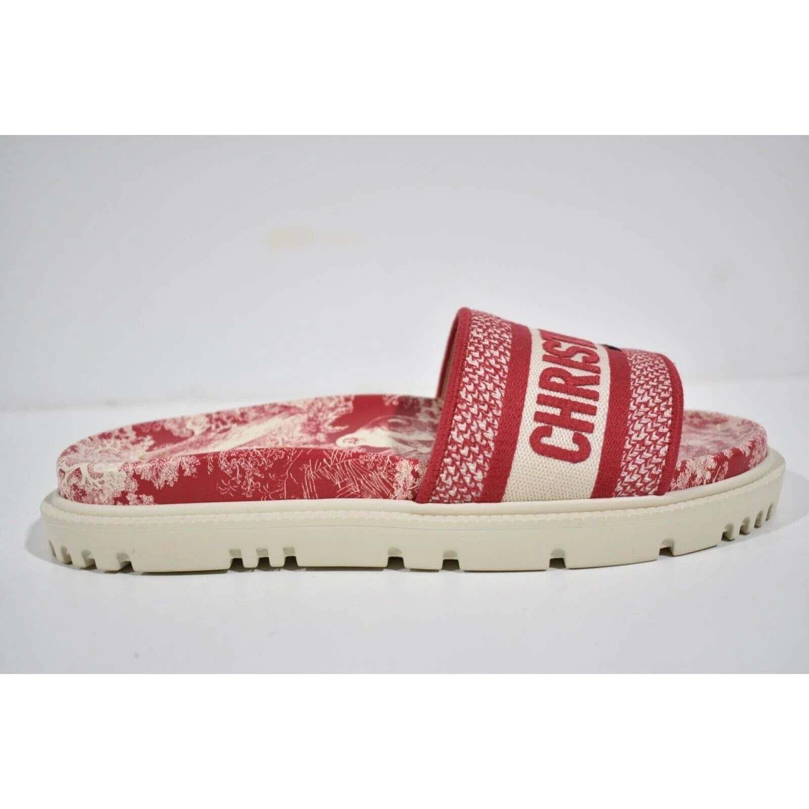 Dior Dway Red Toile De Jouy Platform Slide Mule Flat Sandal 36 Size US 6 / IT 36 - 2 Thumbnail