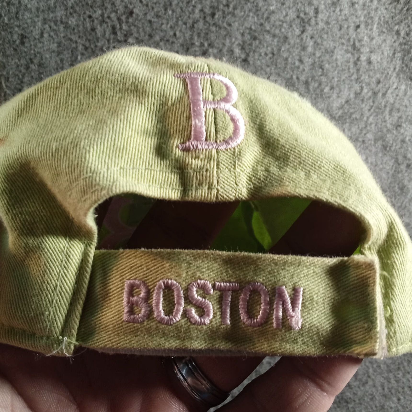 Spell VINTAGE Boston Hat Cap Strap Back Adjustable Womens Green Pink Logo Spell Out Script Size ONE SIZE - 6 Thumbnail