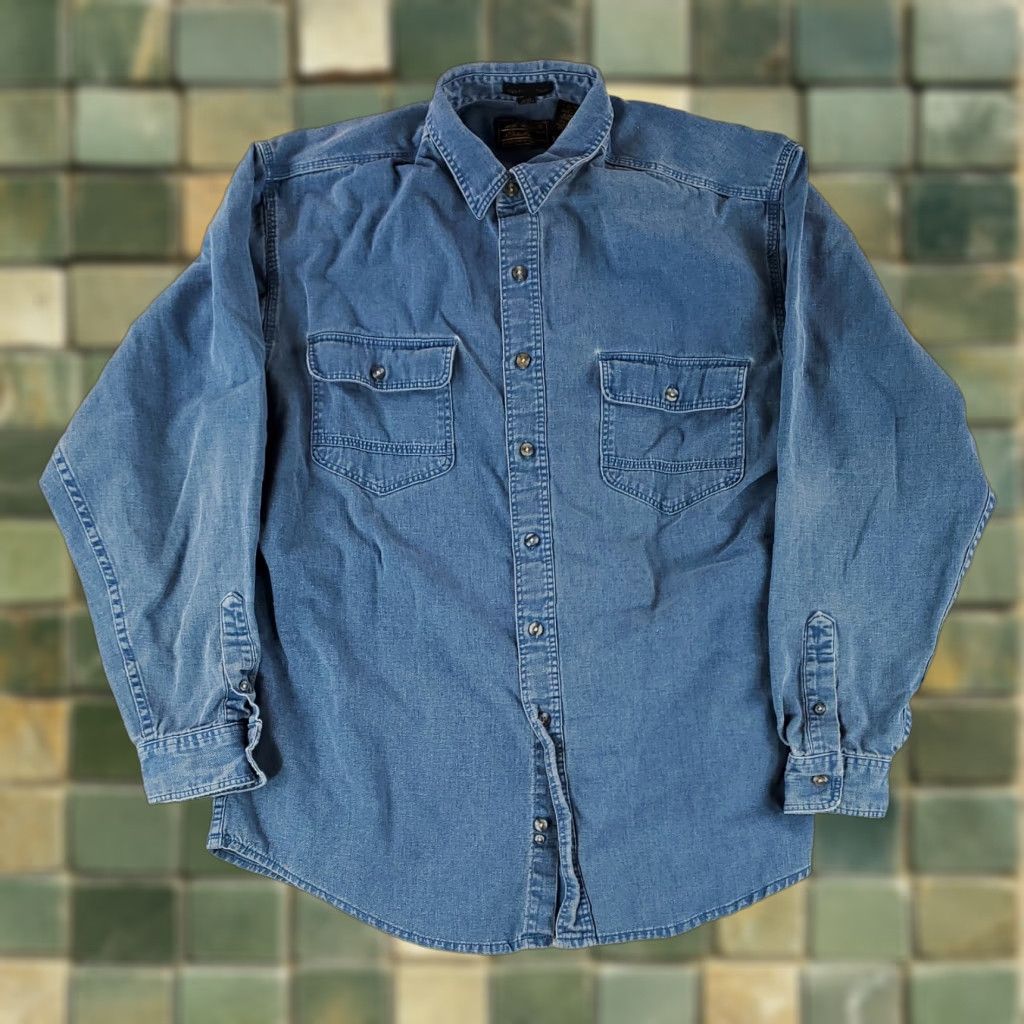 Eddie Bauer VINTAGE Eddie Bauer Denim Shirt Elkhorn Button Up Blue Made USA Mens XL Tall 90s Size US XL / EU 56 / 4 - 1 Thumbnail