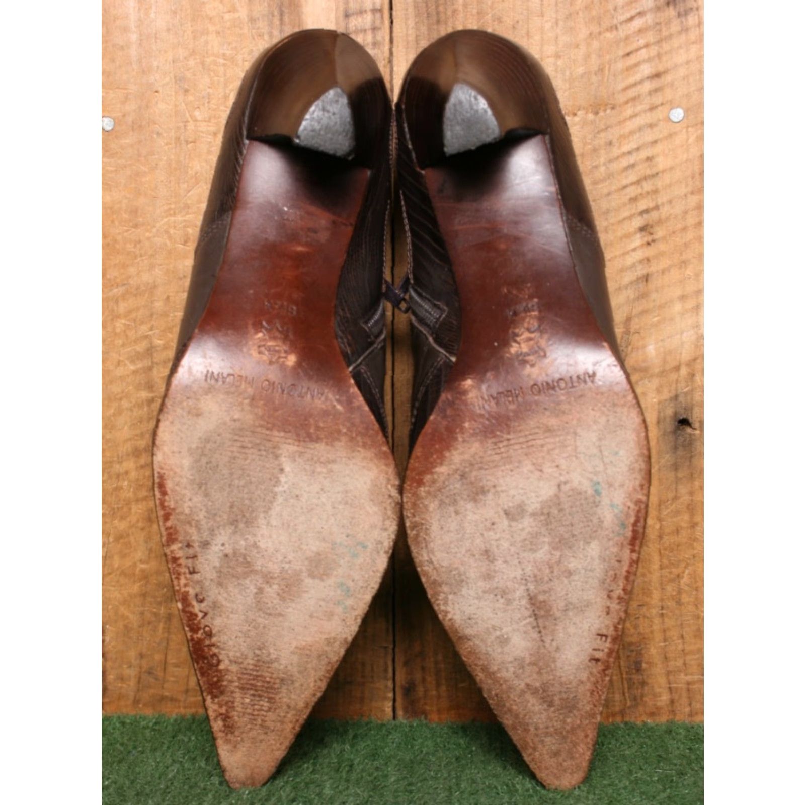 Vintage ANTONIO MELANI Brown Leather Side Zip Pointed Toe Western Shootie Pumps 8.5 M Size US 9 / IT 39 - 5 Thumbnail