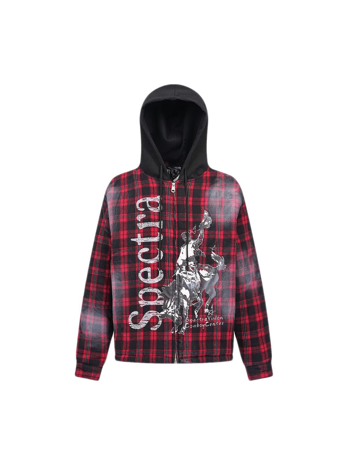 Japanese Brand Dark Plaid Hooded Quilted Jacket Size US M / EU 48-50 / 2 - 1 Thumbnail