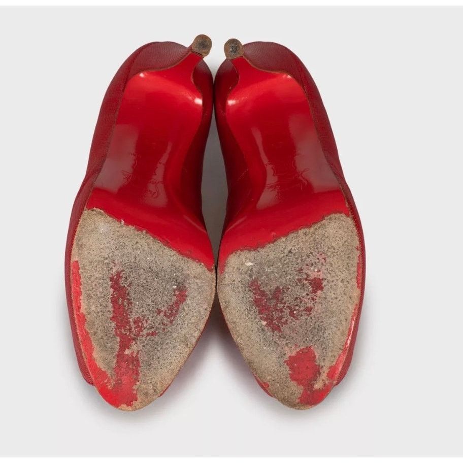 Christian Louboutin Christian Louboutin Red Open-Toe Textile Pumps 38.5 Size US 7.5 / IT 37.5 - 4 Thumbnail