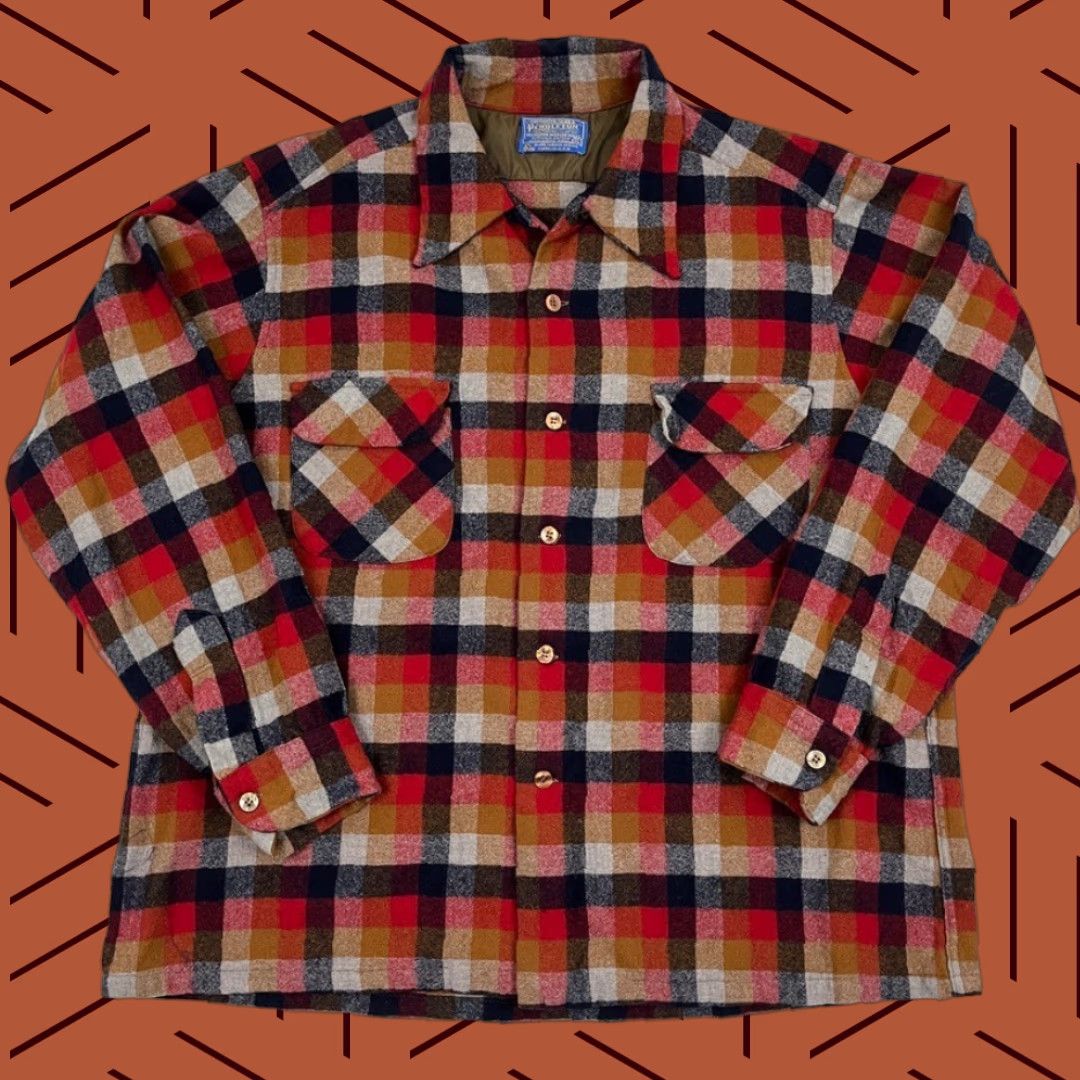 Pendleton VINTAGE Pendleton Shirt Mens XL Plaid 100% Virgin Wool Button Up Flannel Loop Collar USA Mens XL Plaid Wool Button-Up Vintage Pendleton Shirt Size US M / EU 48-50 / 2 - 1 Thumbnail