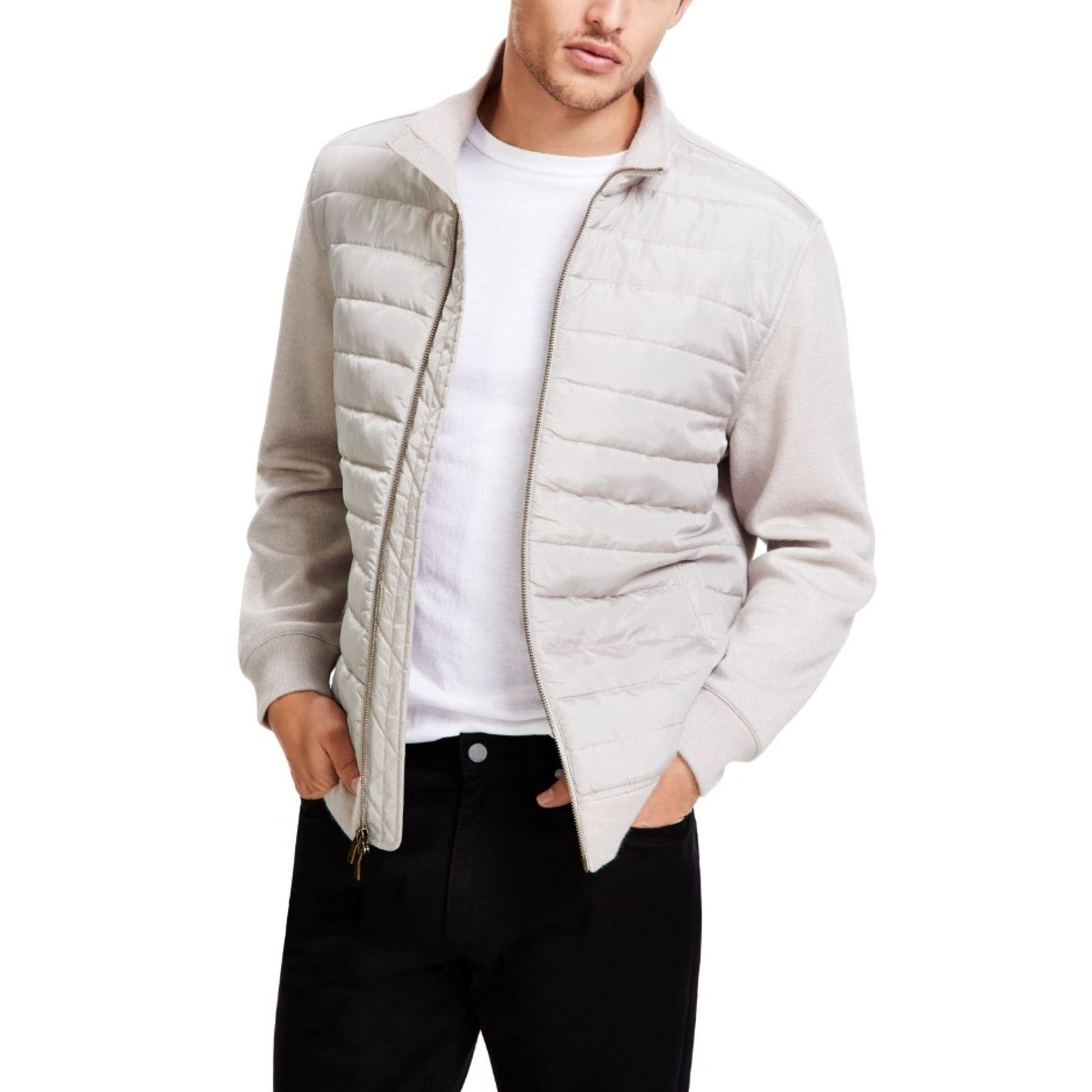 Alfani Alfani Men's Grey Mixed-Media Quilted Bomber Jacket Size S Size US S / EU 44-46 / 1 - 1 Thumbnail
