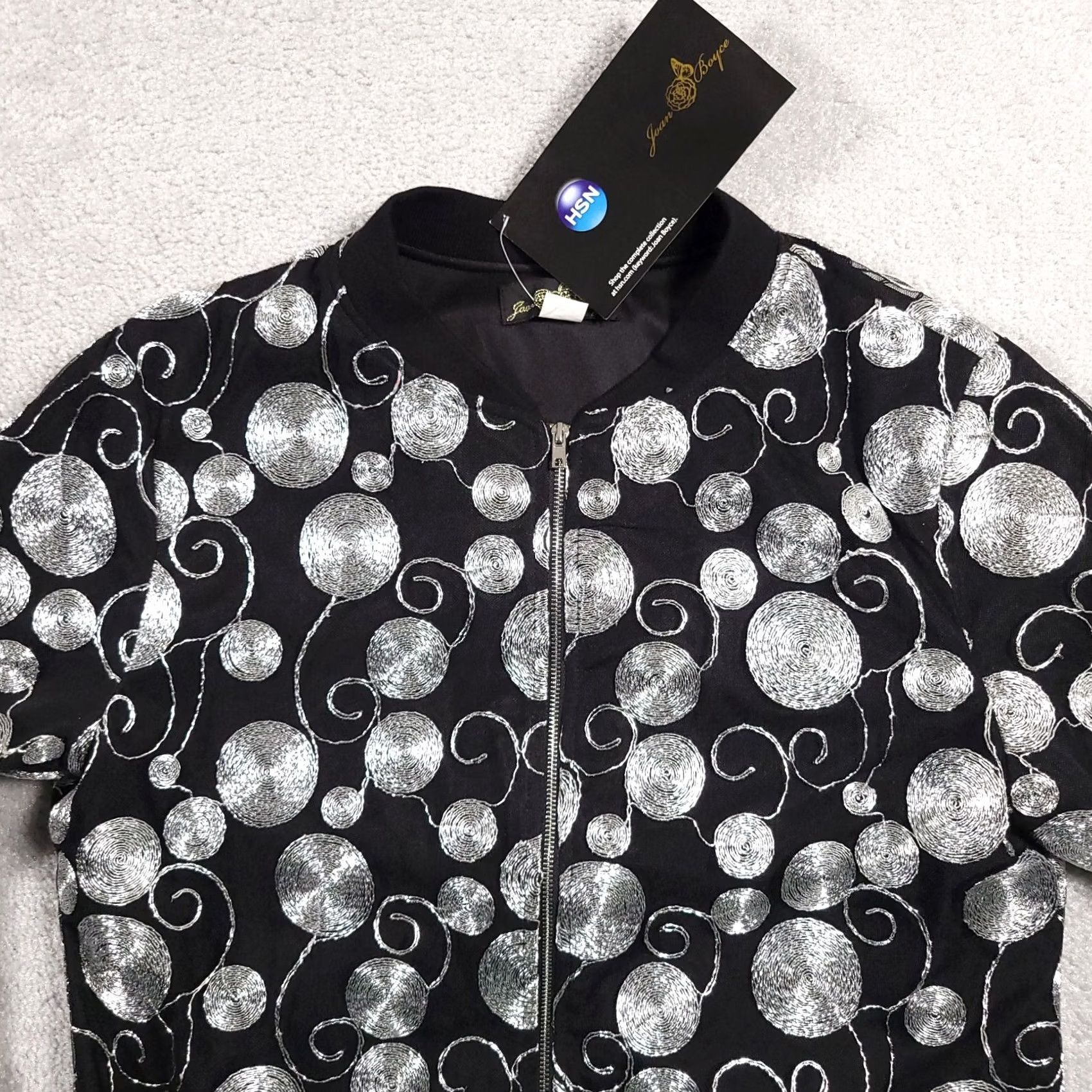 Vintage Joan Boyce Gold Bomber Jacket Women's Small Black Silver Textured Long Sleeve Size S / US 4 / IT 40 - 3 Thumbnail