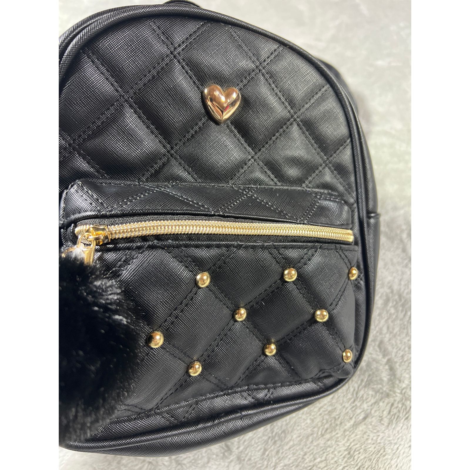 Other Y2K Coquette Black Gold Mini Backpack Faux Leather Street Size ONE SIZE - 3 Thumbnail