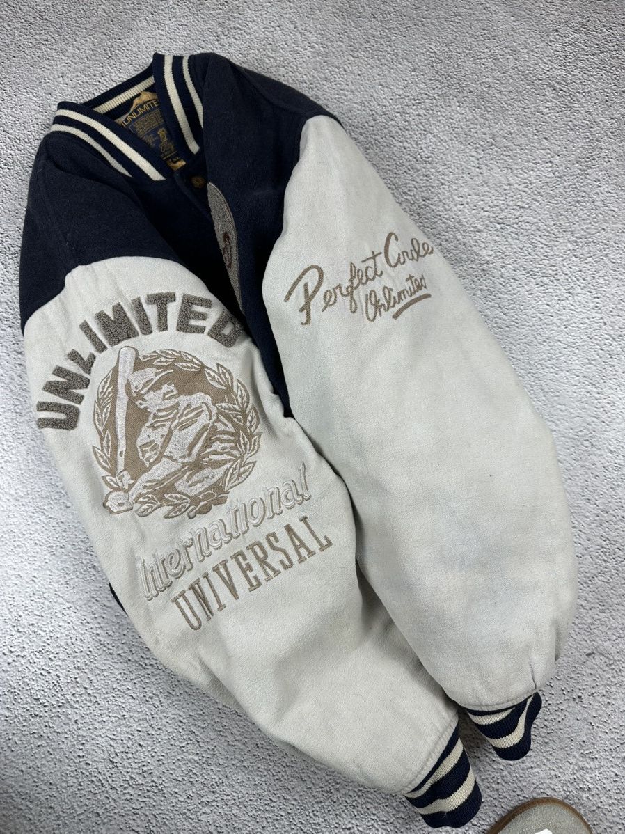Japanese Brand Vintage Varsity Wool Jacket Unlimited Universal Distressed Size US XL / EU 56 / 4 - 16 Thumbnail