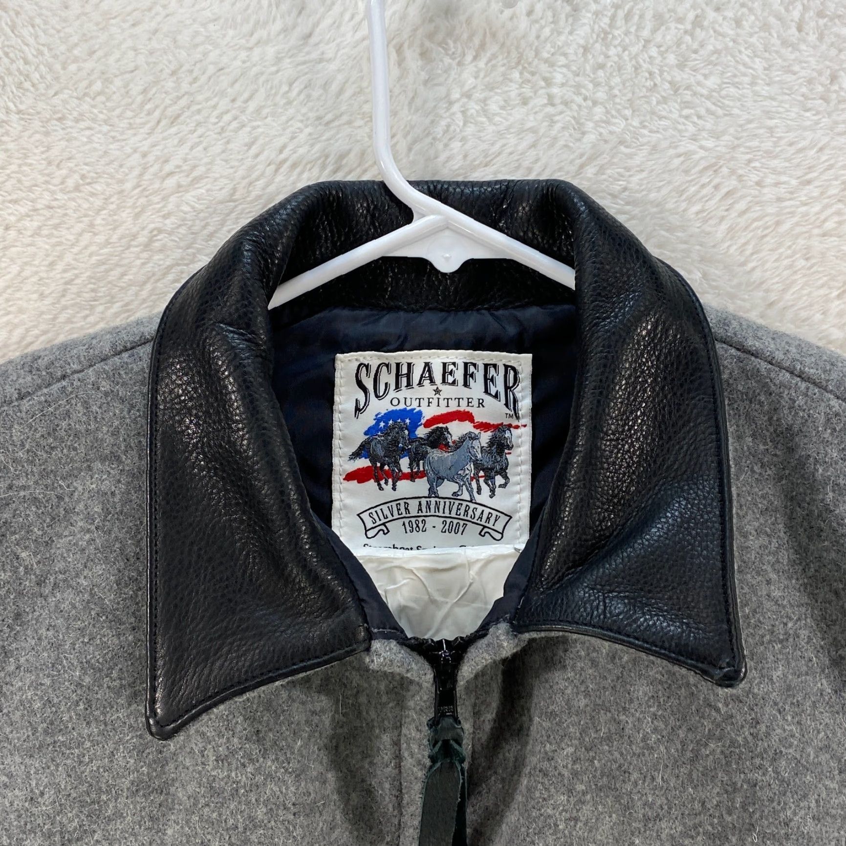 Vintage Schaefer Outfitter Western Wool Vest Mens XL Gray Zip Leather Collar Made USA Size US XL / EU 56 / 4 - 3 Thumbnail