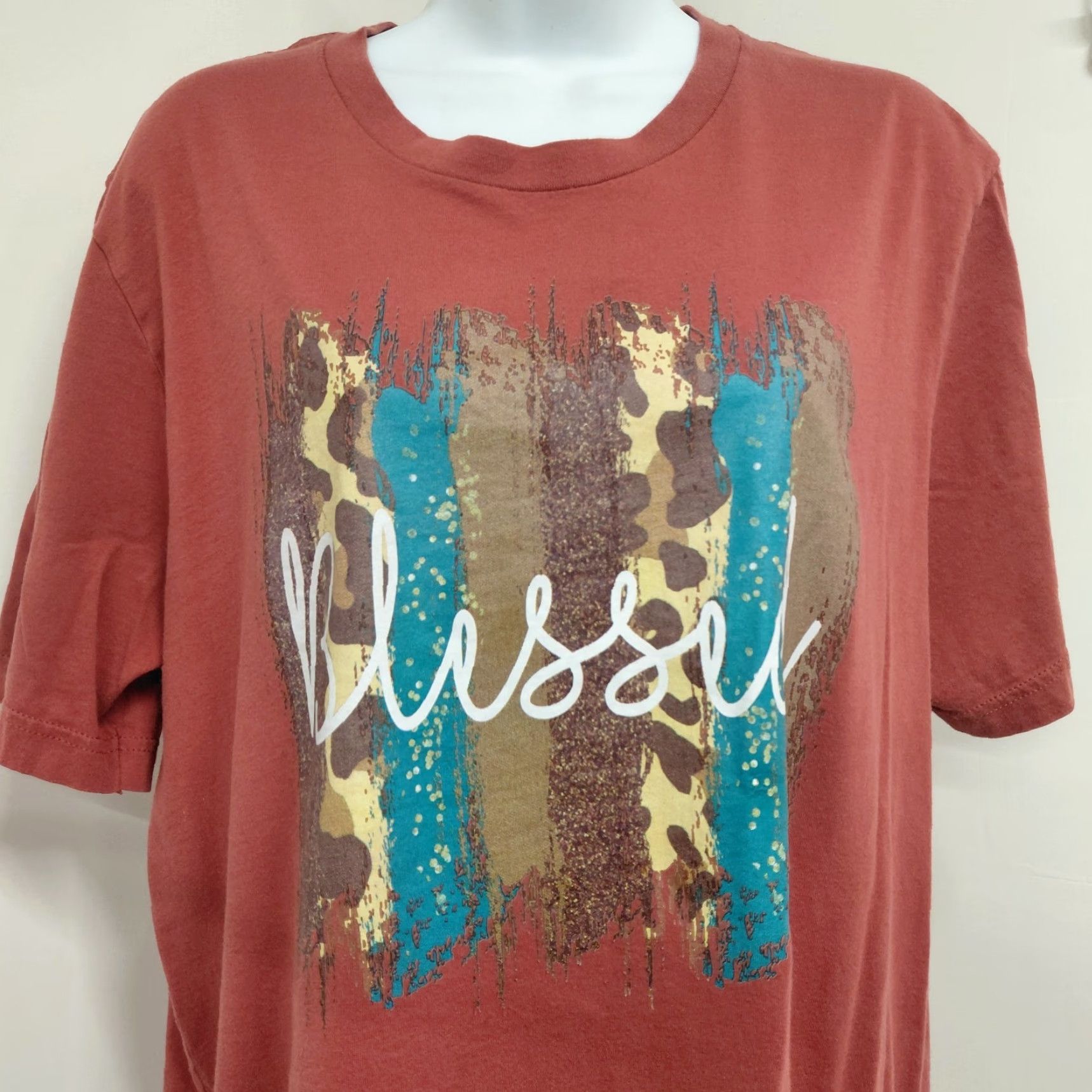Vintage Blessed Tshirt Women’s XL Brown Striped Animal Print Short Sleeve Crewneck Boho Western Classic Shirt Women Size XL / US 12-14 / IT 48-50 - 4 Thumbnail