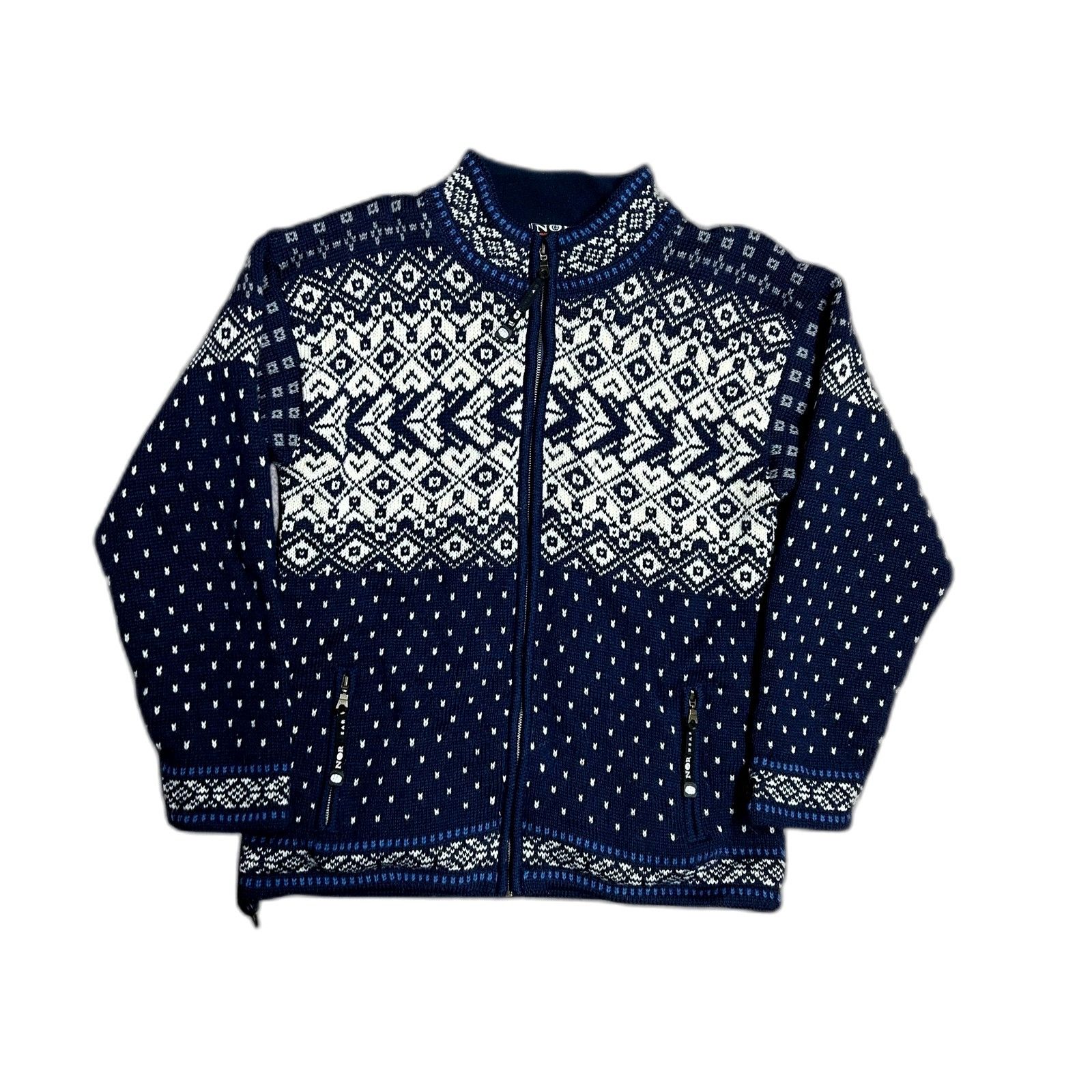 Vintage Norwear Knit Wool Sweater Full Zip Blue Men's Large Size US L / EU 52-54 / 3 - 1 Thumbnail