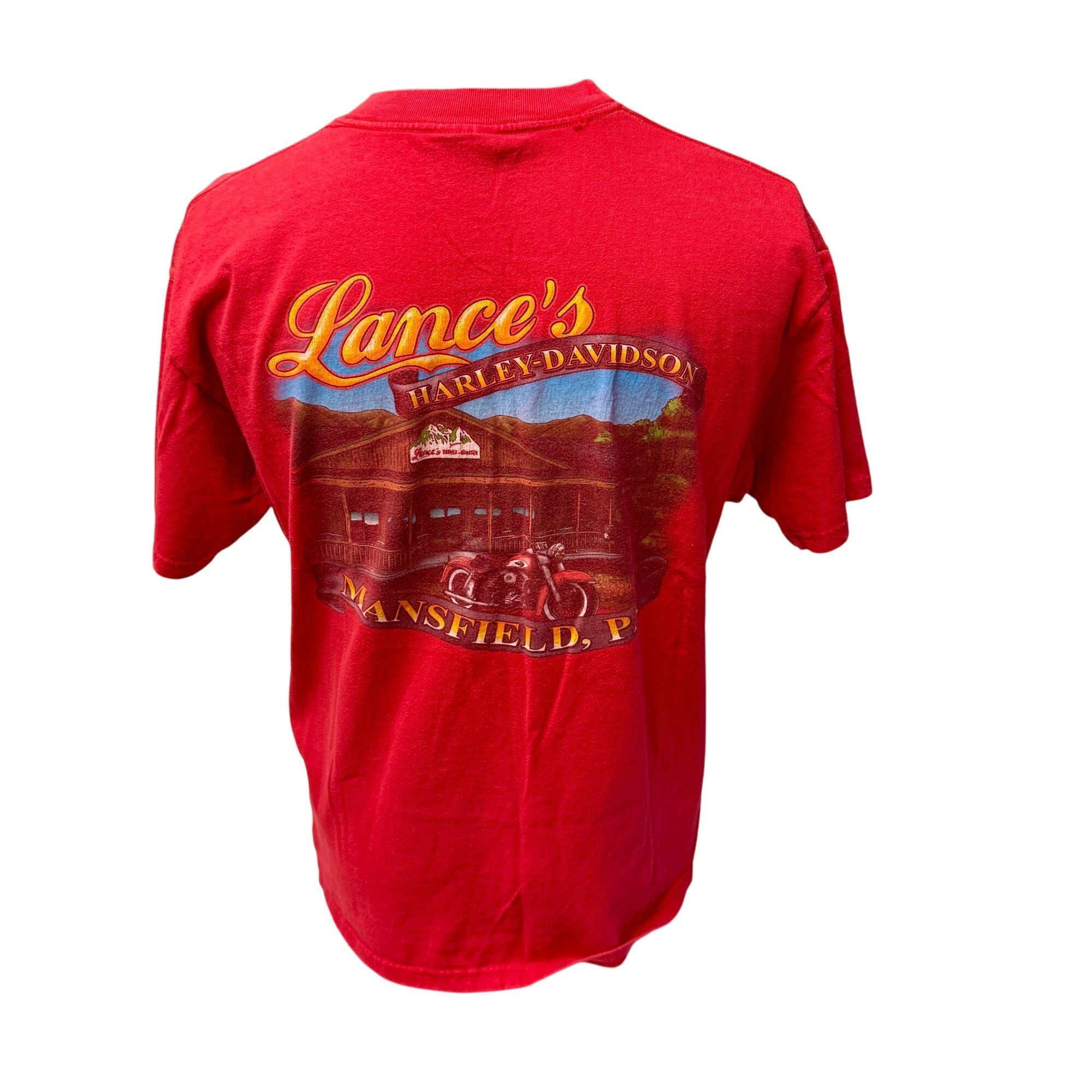 Harley Davidson Y2K LANCES Mansfield PA Motorcycle BIKER 2004 T Shirt USA L Size US L / EU 52-54 / 3 - 4 Thumbnail
