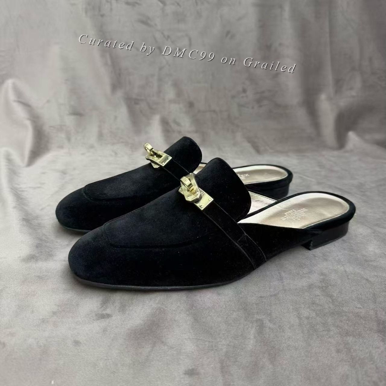 Hermes Hermes Oz Kelly Gold Buckle Suede Mules Size US 7 / IT 37 - 1 Thumbnail