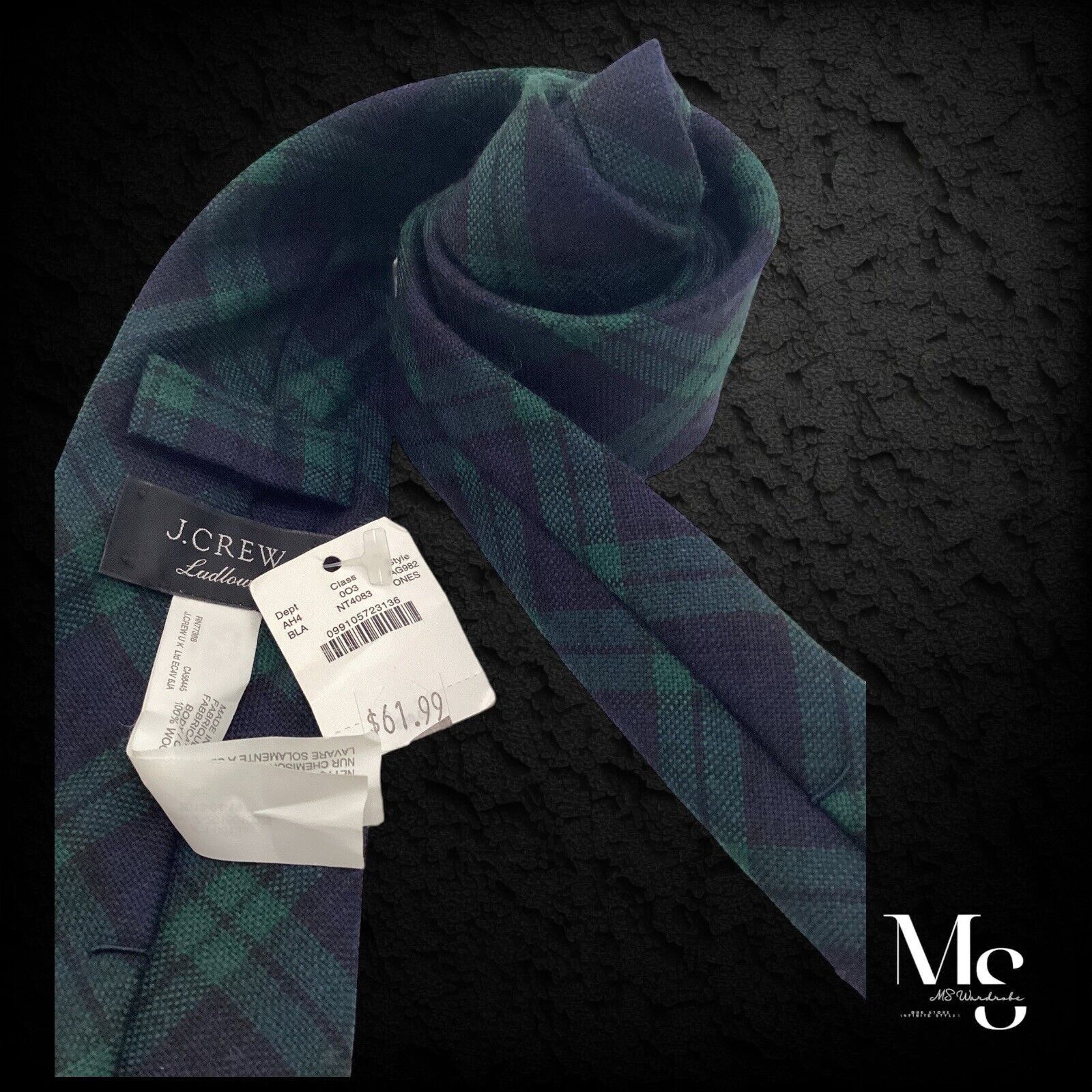 J.Crew $62 J.CREW Blue PLaid Wool Tie Made In USA W: 3.9" NWT Size ONE SIZE - 3 Thumbnail