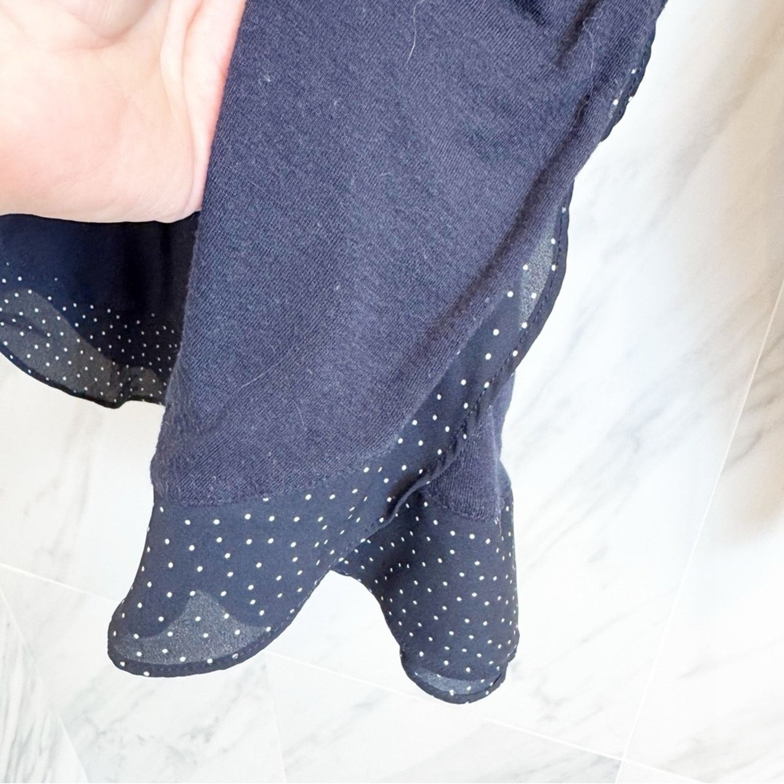 Loft Loft Navy White Polka Dot Mixed Media Sweater Top 16/18 Size XXL / US 16-18 / IT 52-54 - 6 Thumbnail